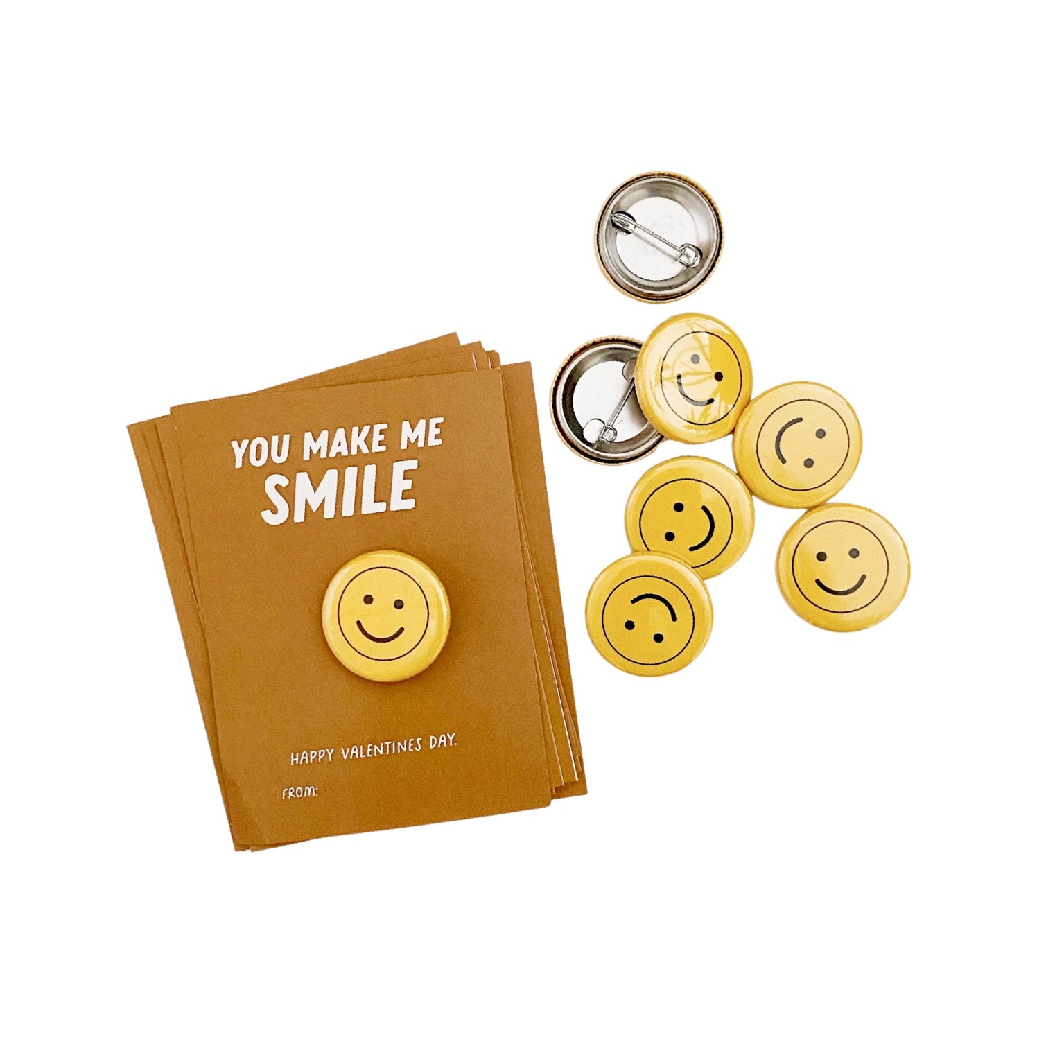 Yellow Smiley Face Button Pins Valentine Kit