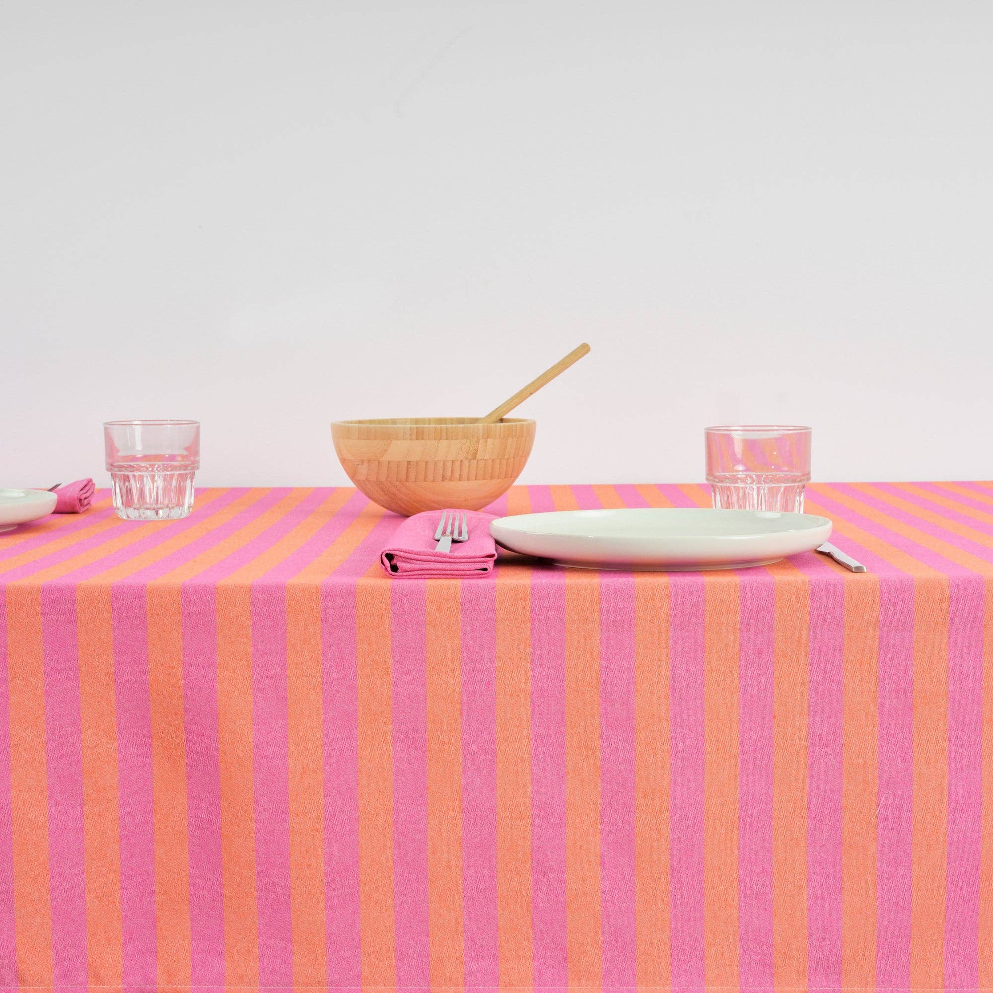 Bright Pink / Coral Striped Tablecloth 98"