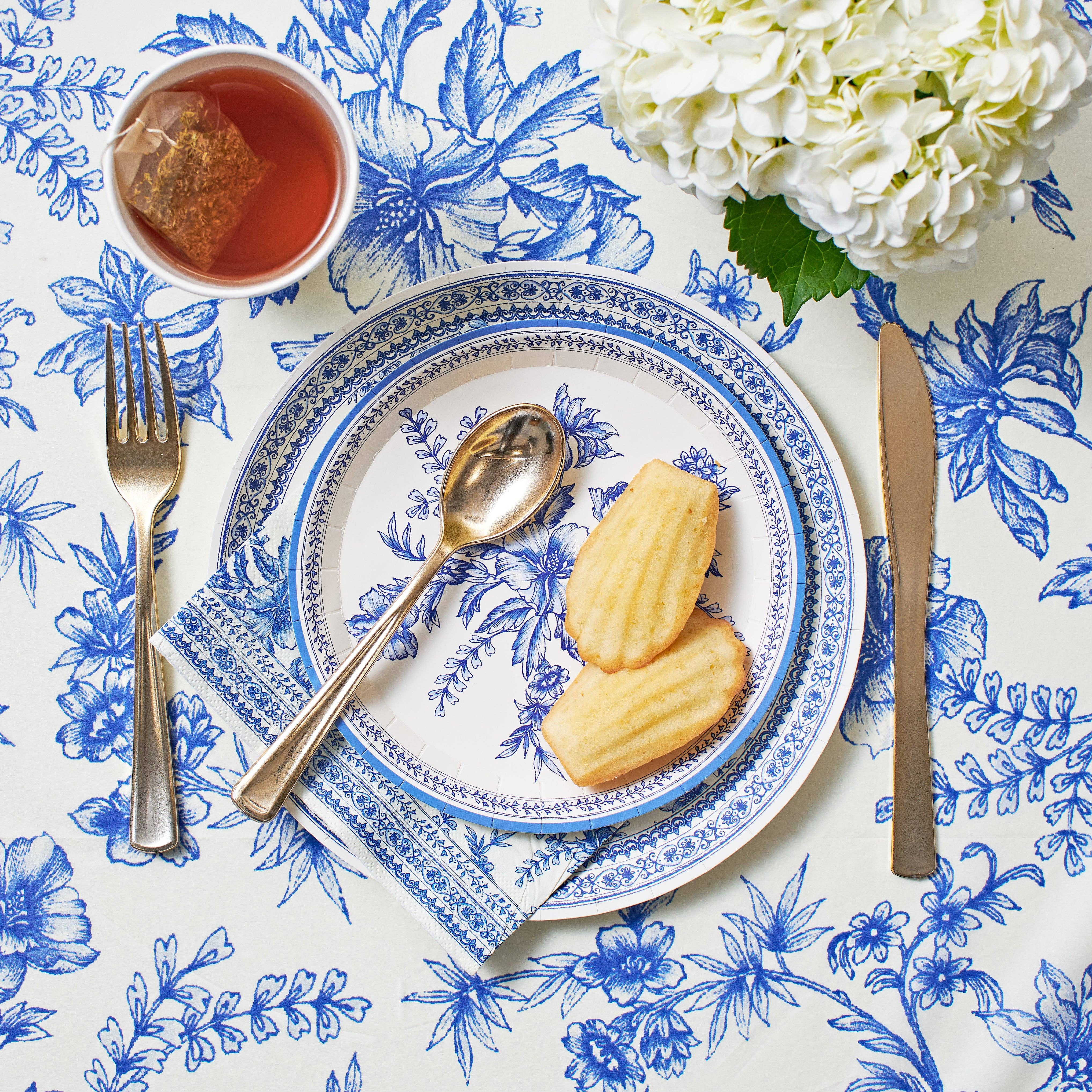 Blue Toile Paper Tablecloth