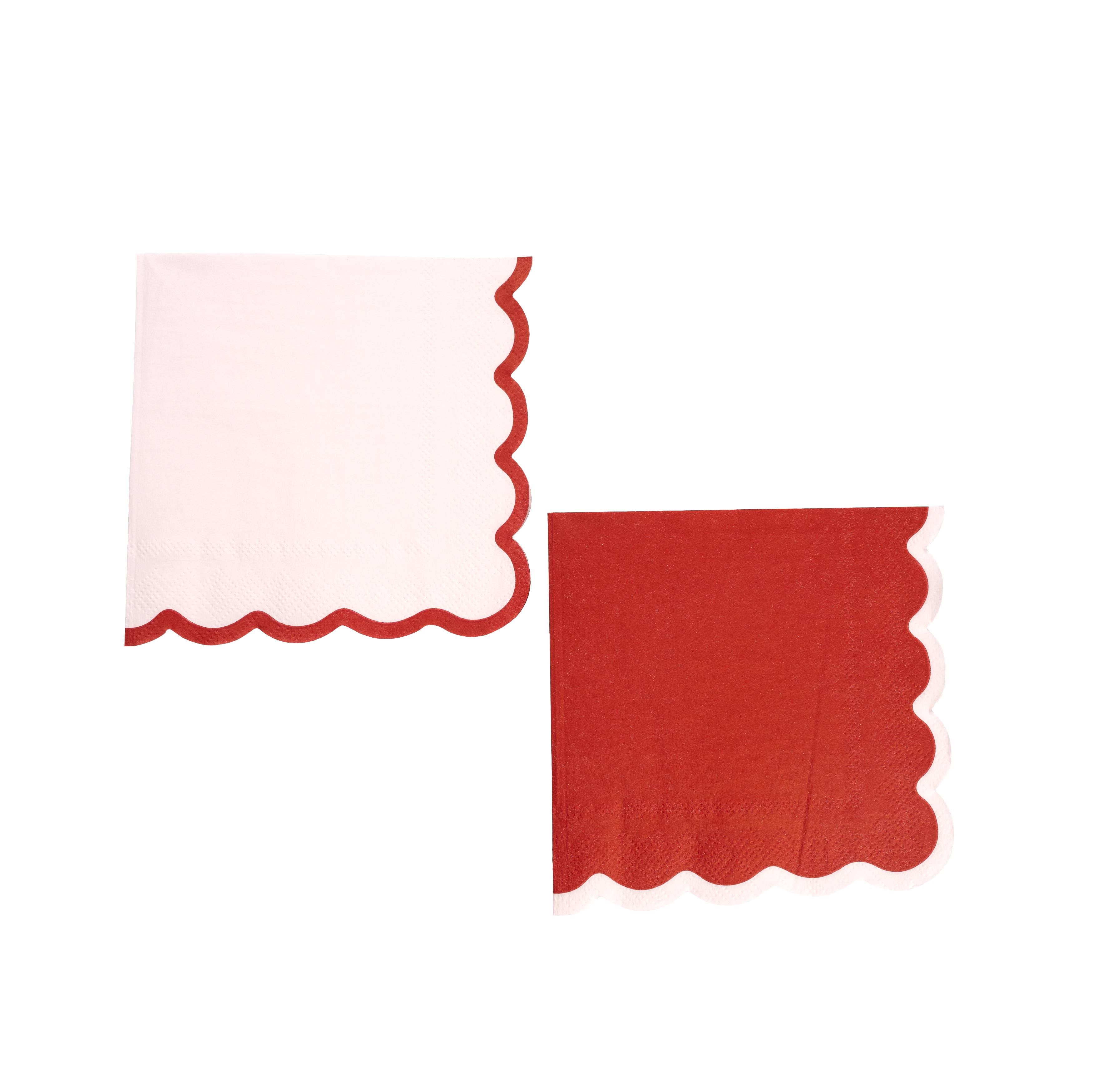 Red & Pink Scalloped Cocktail Napkins