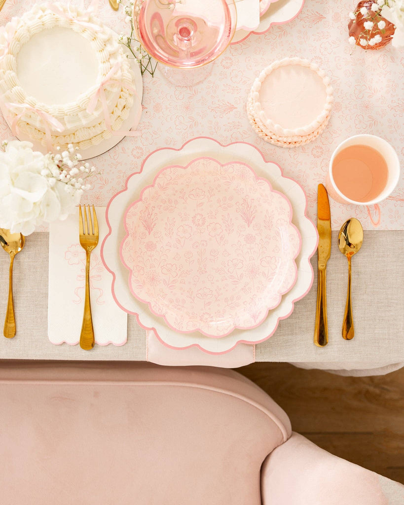 Pembroke Pink Edge Scalloped Paper Plates 12"