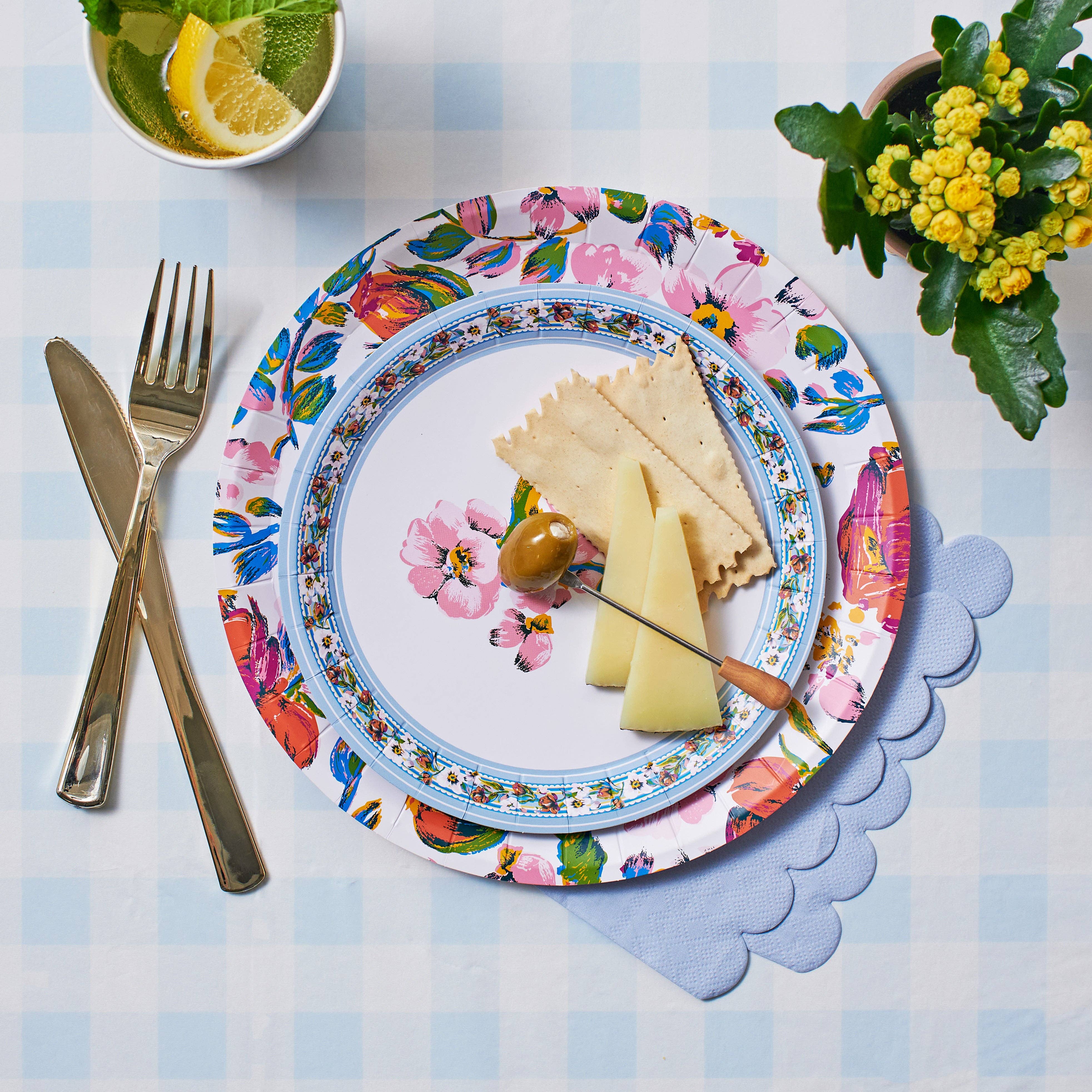 Light Blue Gingham Paper Tablecloth