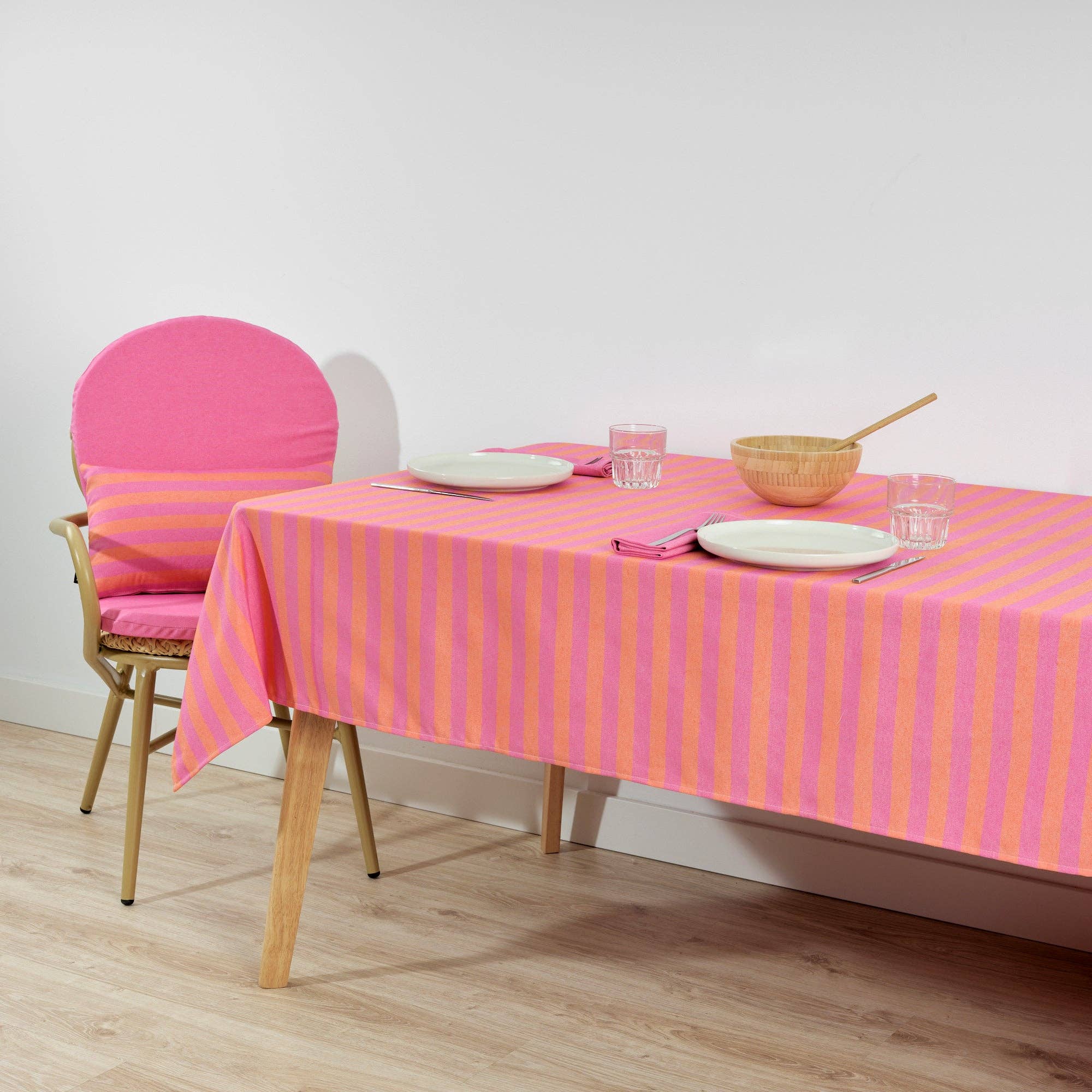 Bright Pink / Coral Striped Tablecloth 118"