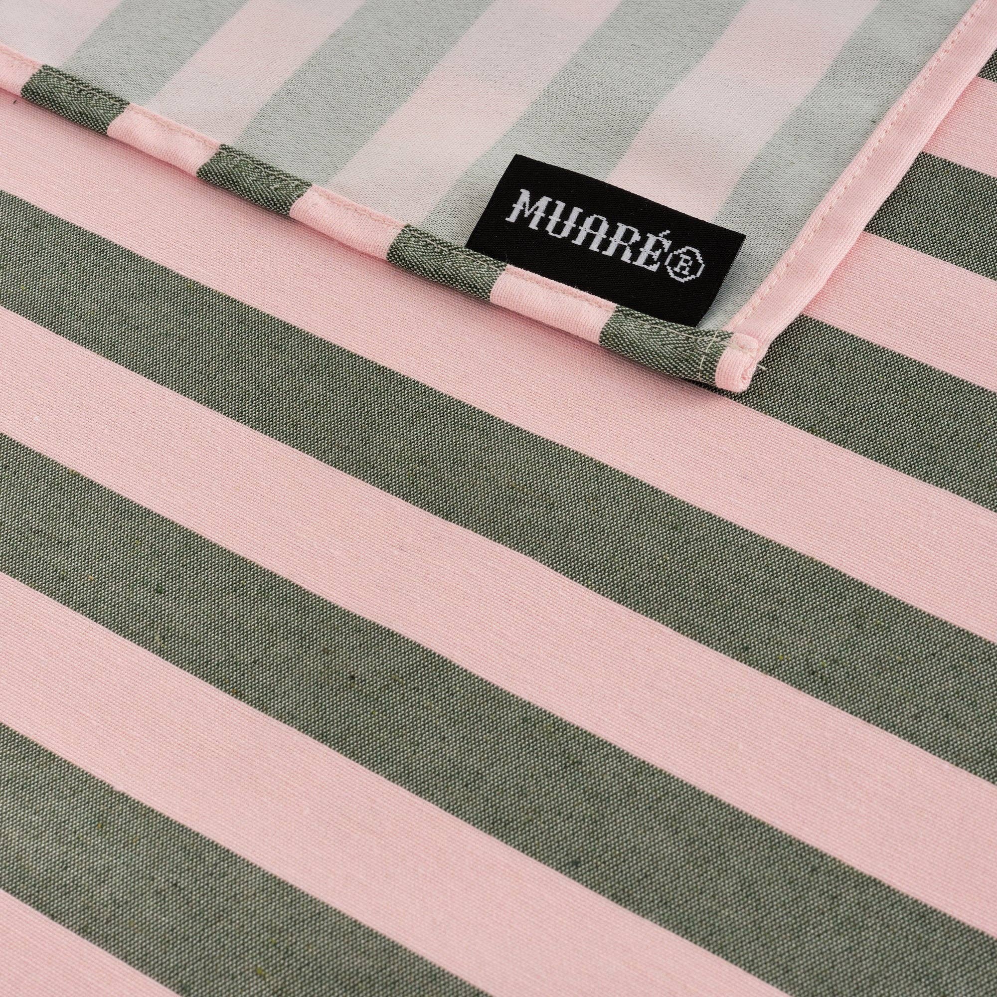 Light Pink / Sage Green Striped Tablecloth 98"