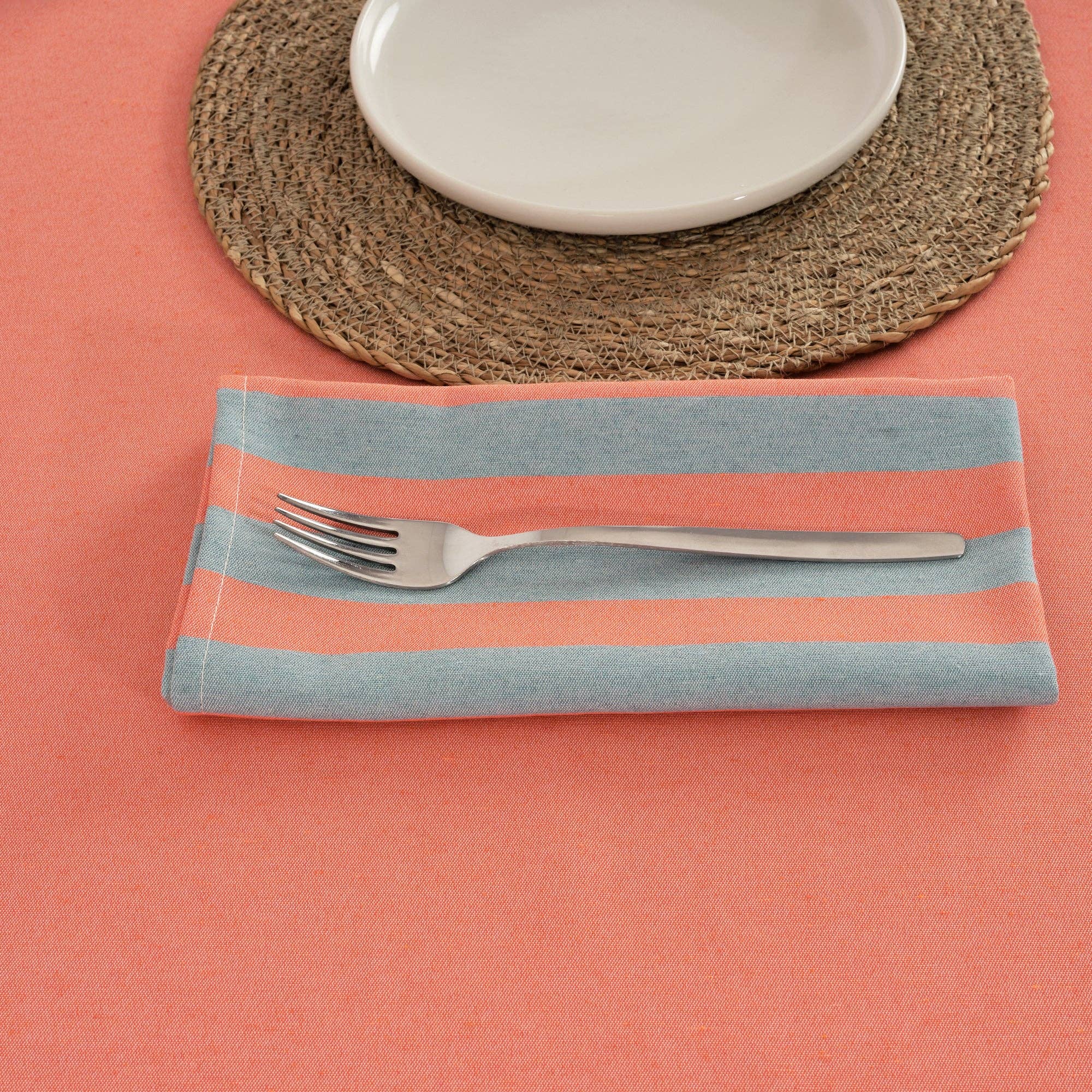 Coral / Slate Green Striped Napkins (Set of 2)