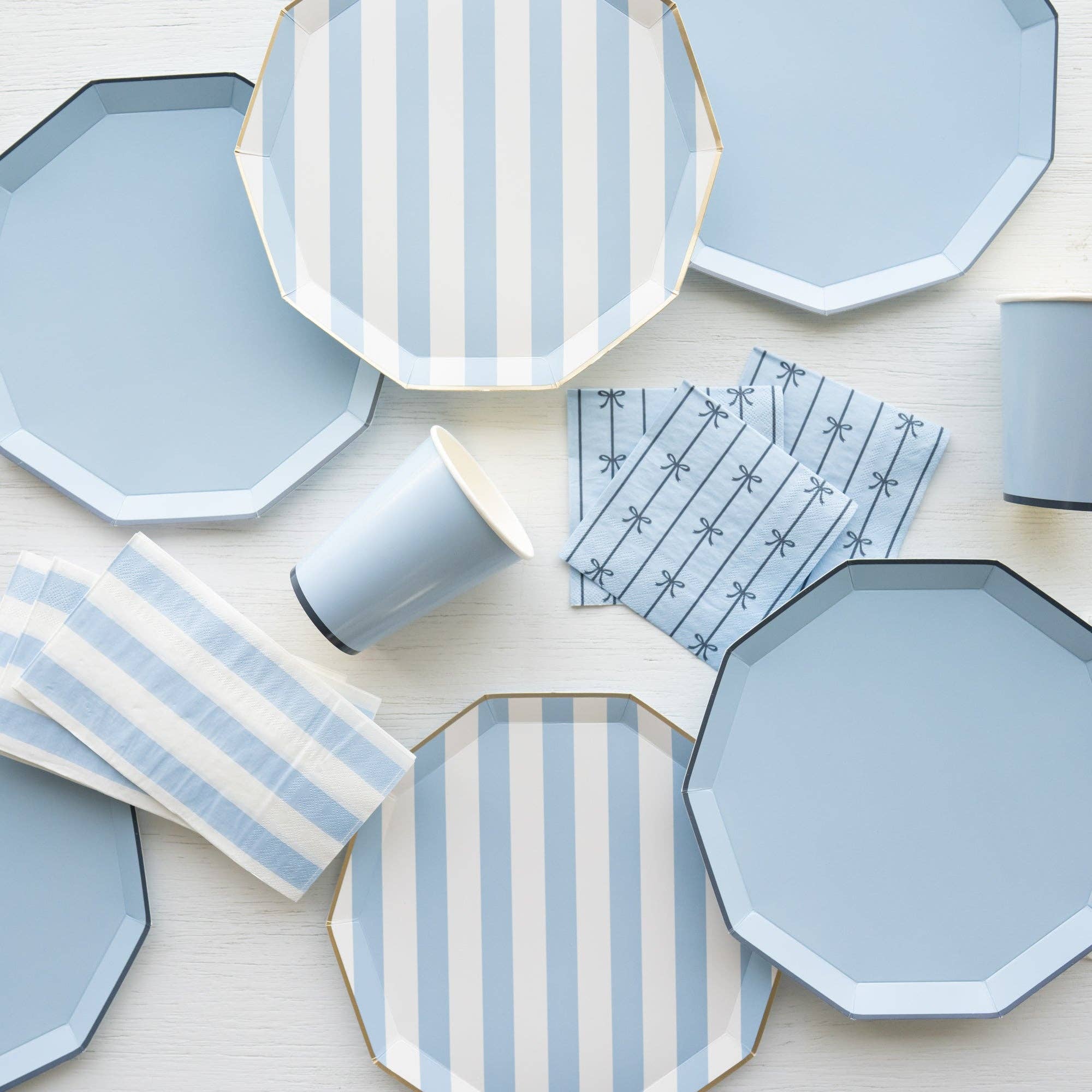 Sky Blue Cabana Stripe Dinner Plates 10.75"