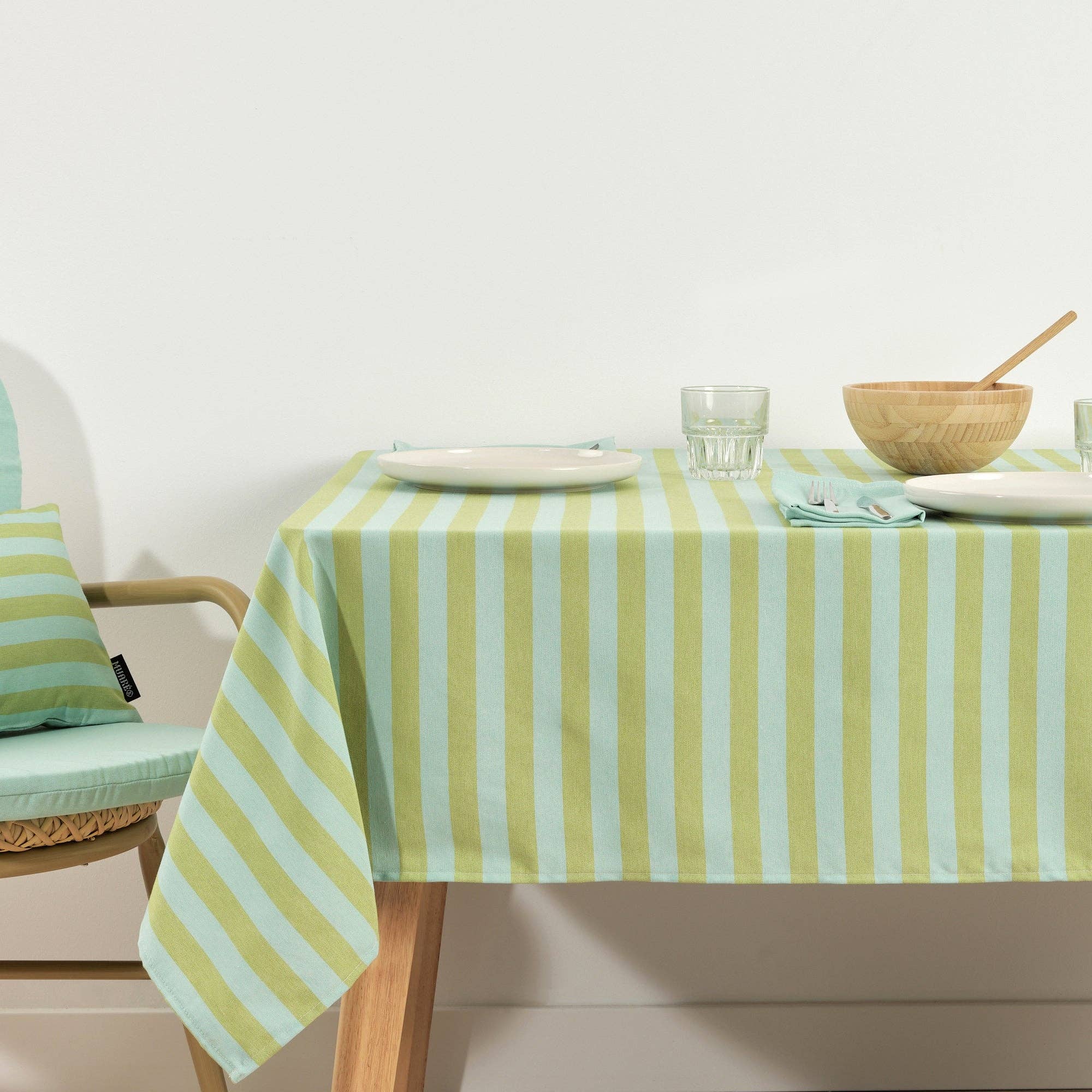 Spring Green / Aqua Striped  Tablecloth 118"