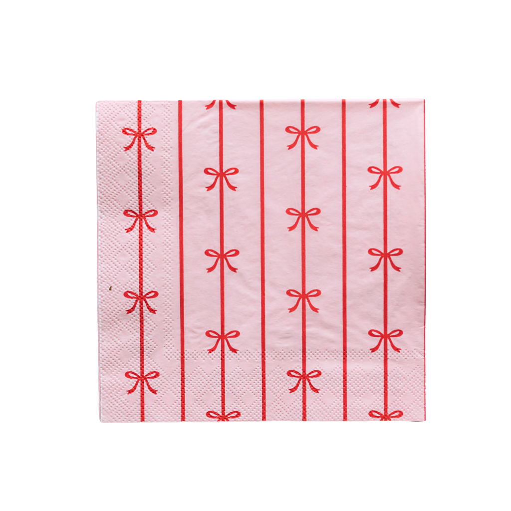 Petal Pink / Cherry Red Bow Signature Large Napkins