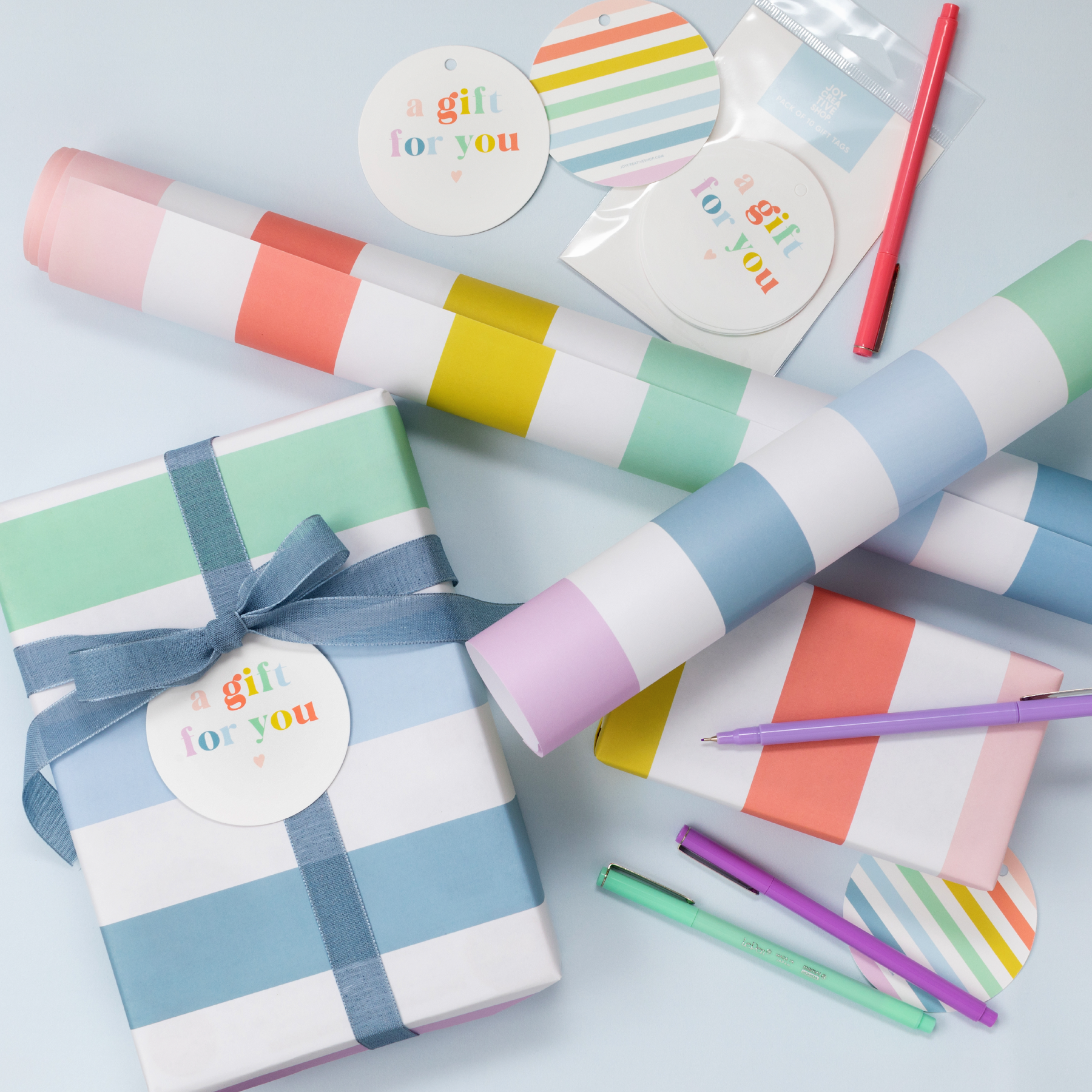 Pastel Stripe Wrapping Paper Sheets (Roll of 3)