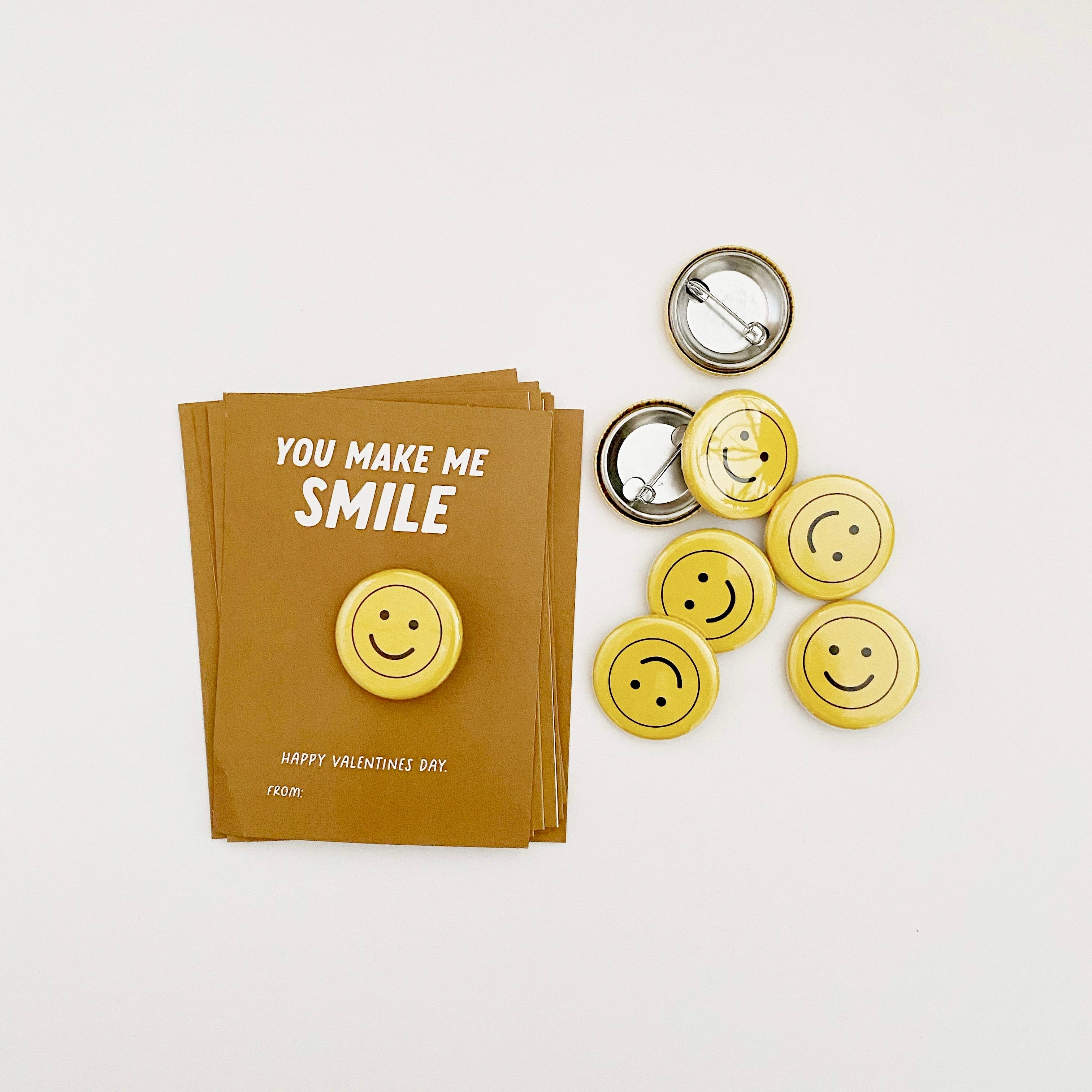 Yellow Smiley Face Button Pins Valentine Kit