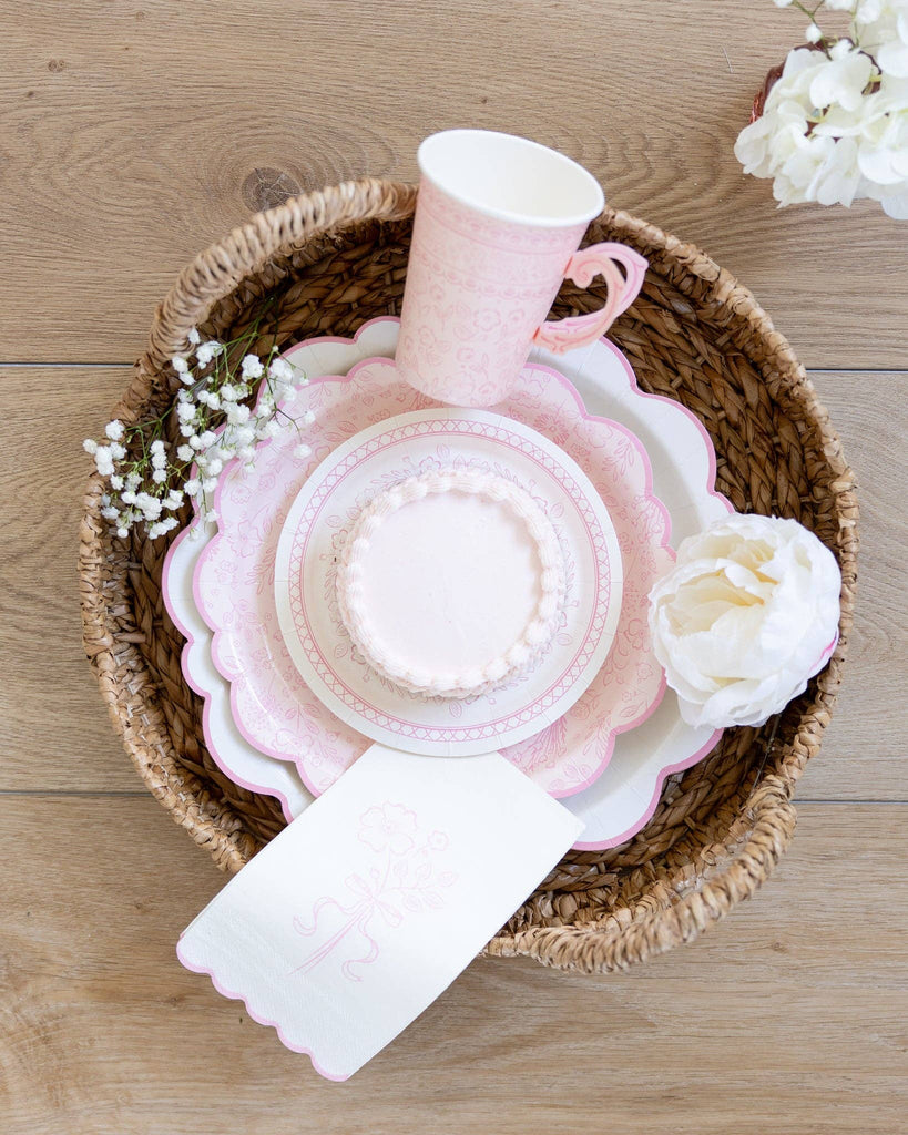 Pembroke Pink Edge Scalloped Paper Plates 12"