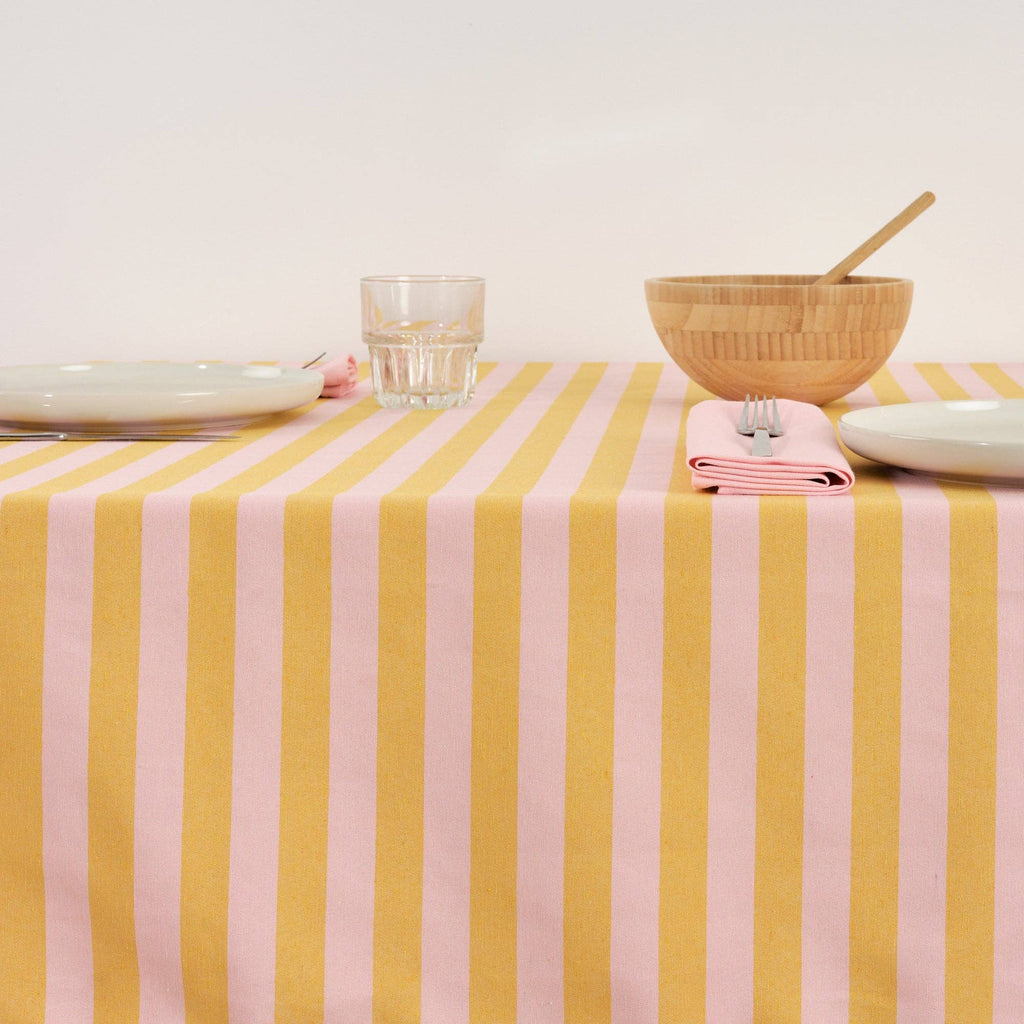 Light Pink / Flaxseed Striped Tablecloth 98"