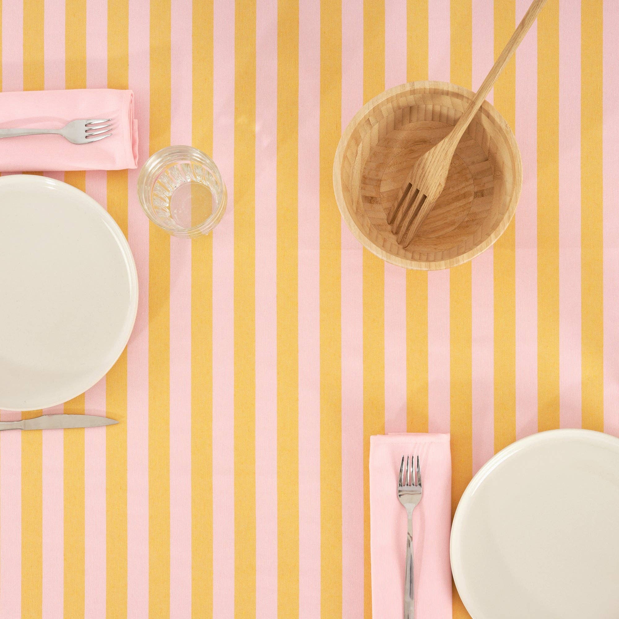 Light Pink / Flaxseed Striped Tablecloth 98"