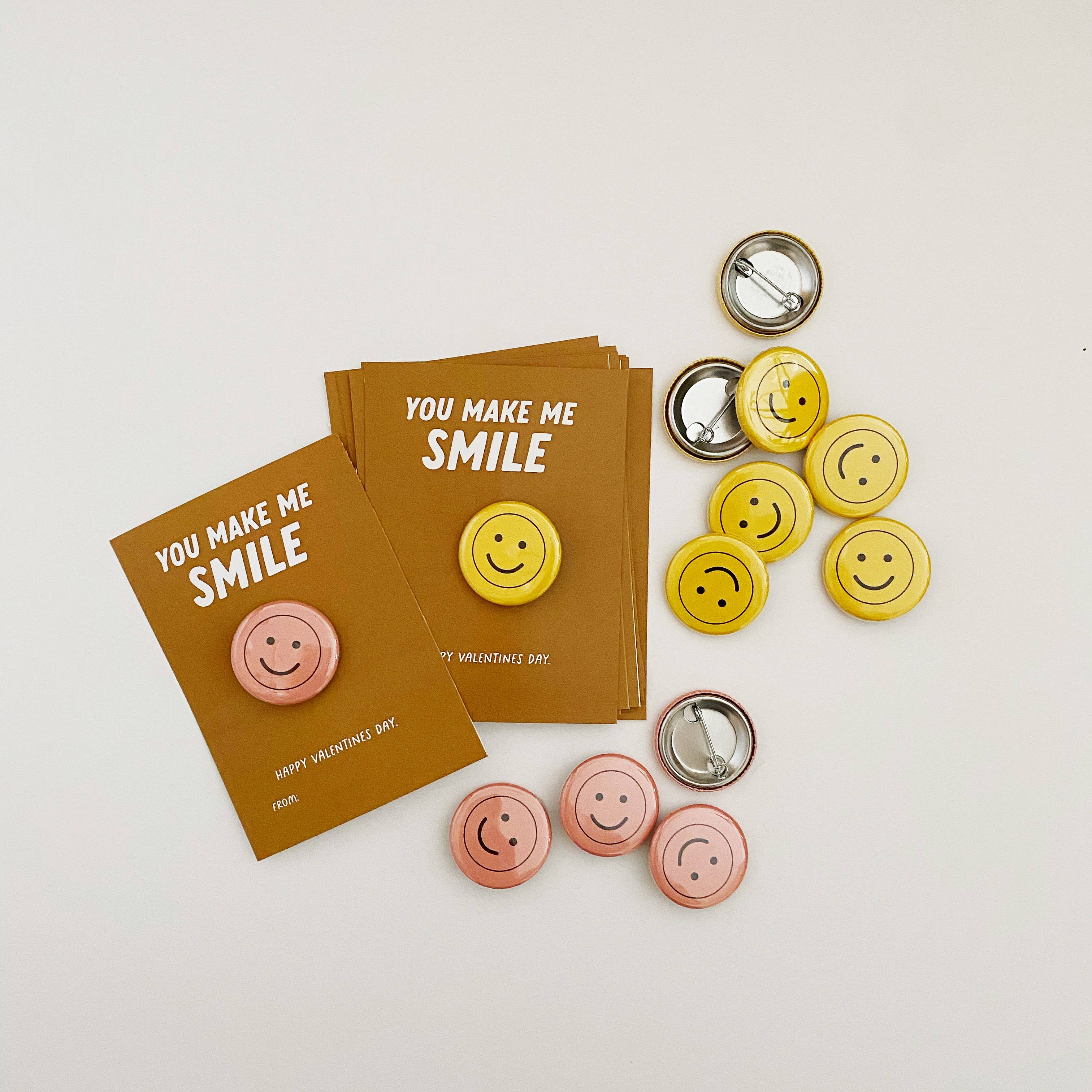 Pink Smiley Face Button Pins Valentine Kit