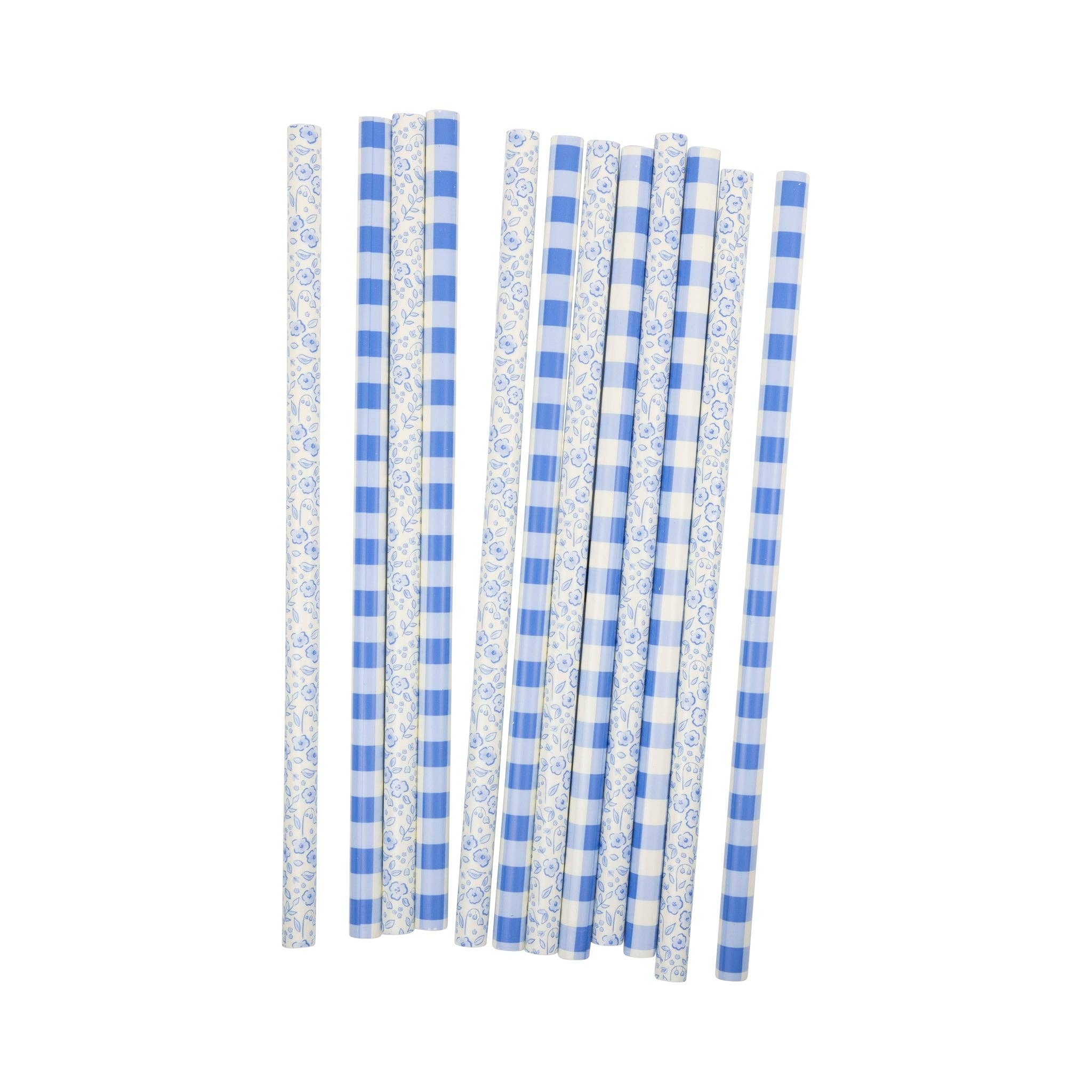 Blue Plaid & Floral Reusable Straws