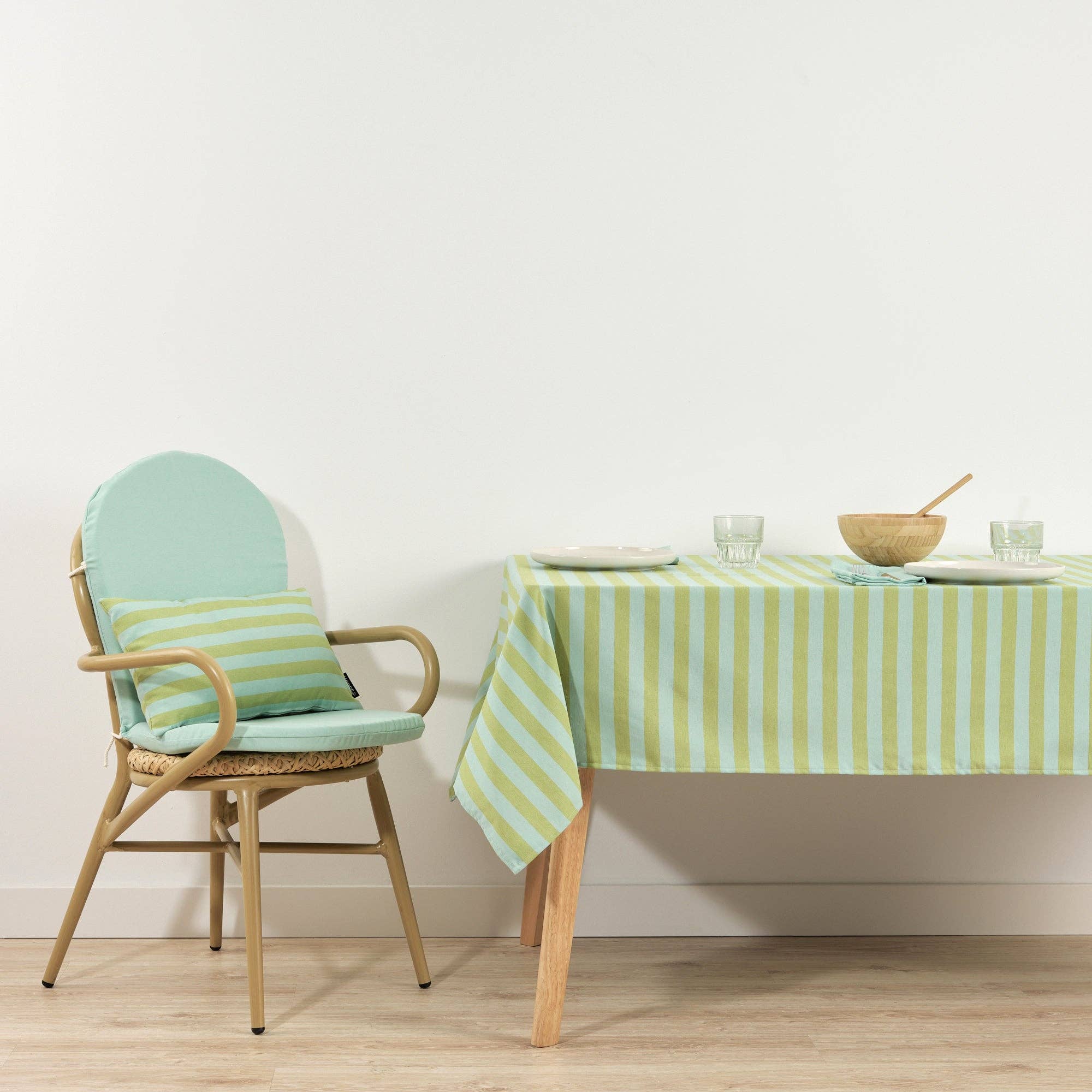 Spring Green / Aqua Striped  Tablecloth 118"