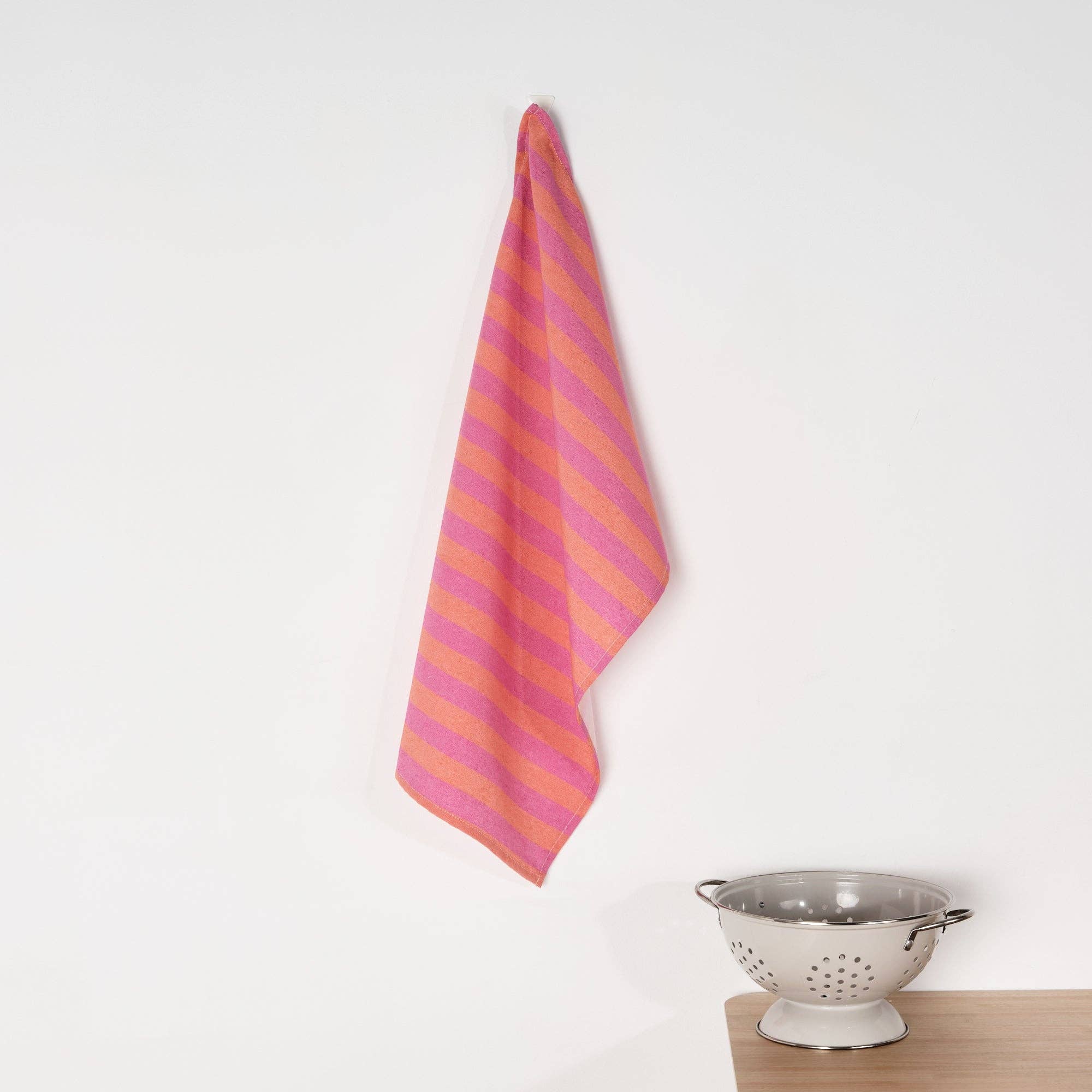 Bright Pink / Coral Striped Kitchen Towel