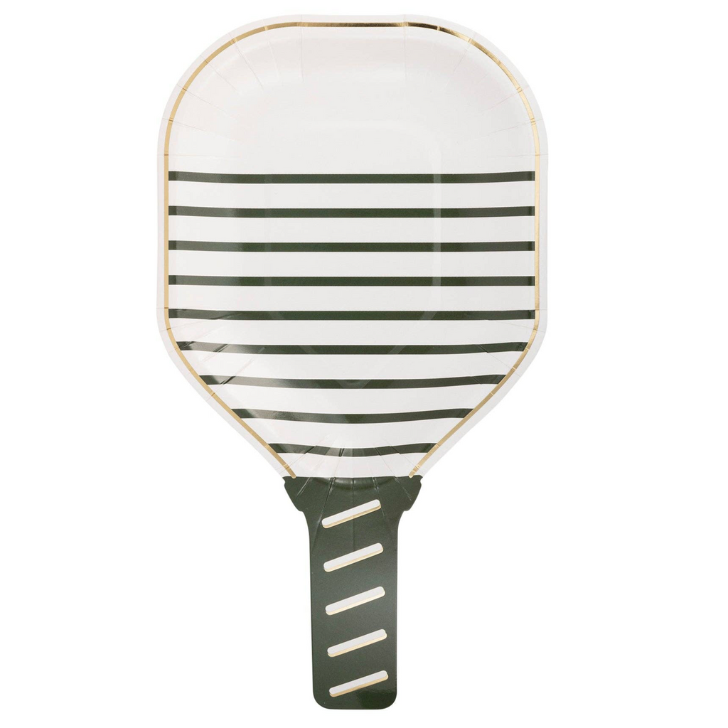 White-Striped Pickleball Paddle Paper Plates 11"