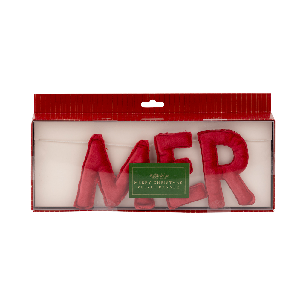 Puffy Red Velvet Merry Christmas Banner