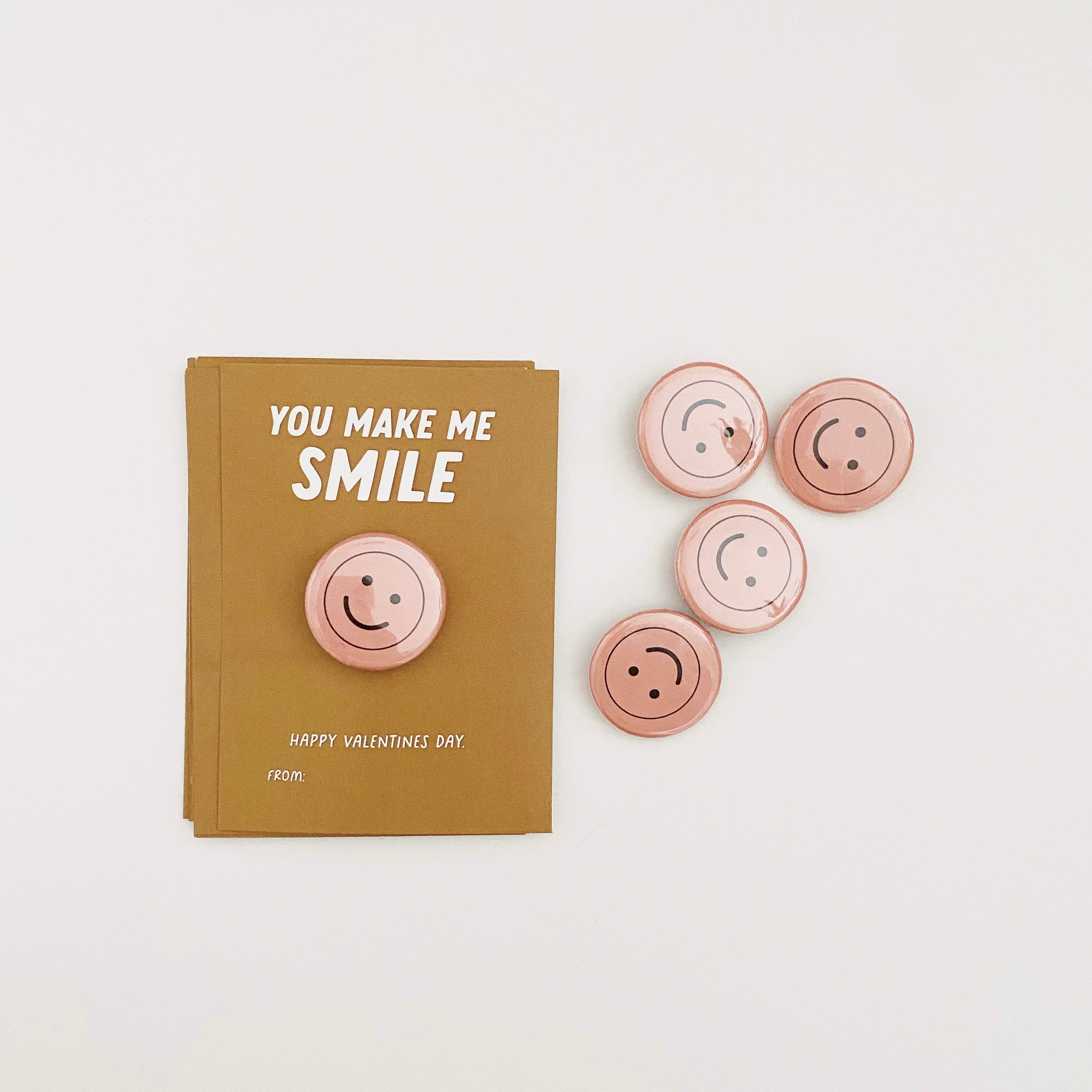 Pink Smiley Face Button Pins Valentine Kit