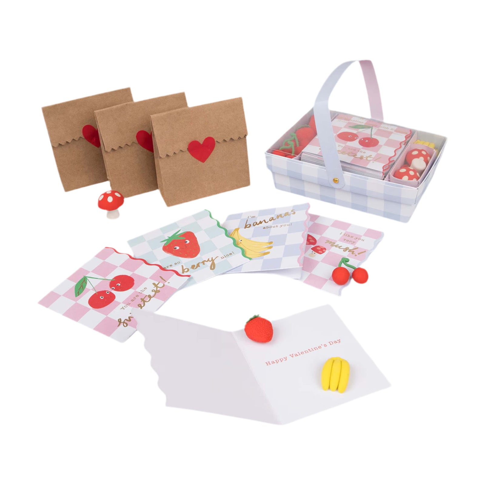 Meri Meri Party Fruit Basket Valentine Cards & Erasers Set (12ct)