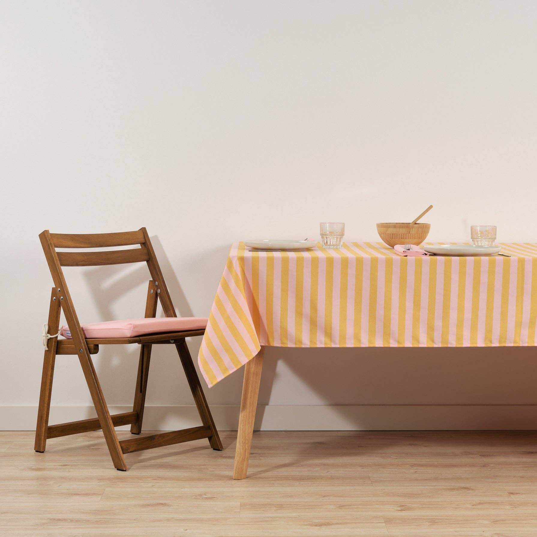 Light Pink / Flaxseed Striped Tablecloth 98"