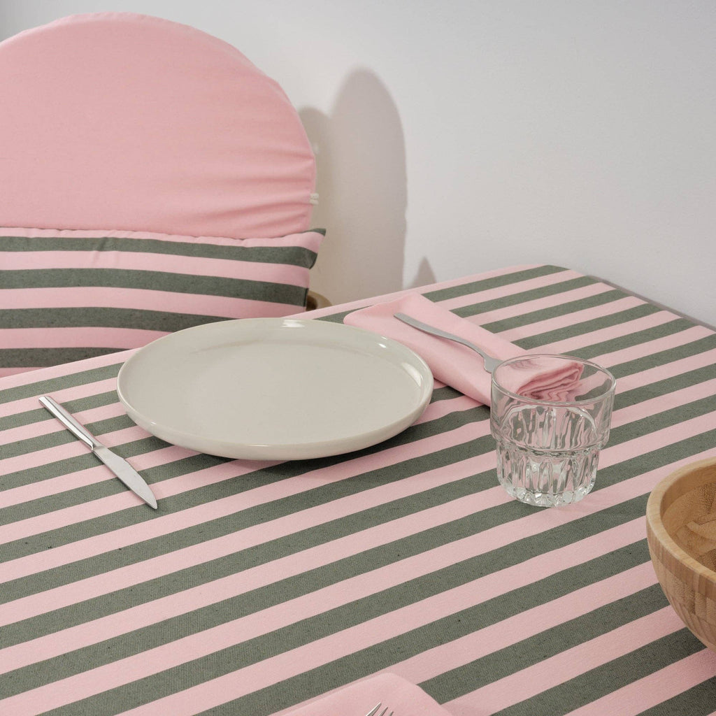 Light Pink / Sage Green Striped Tablecloth 98"