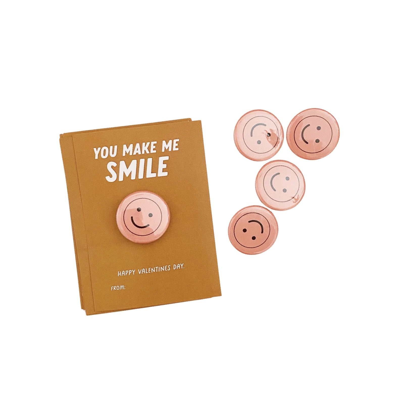 Pink Smiley Face Button Pins Valentine Kit