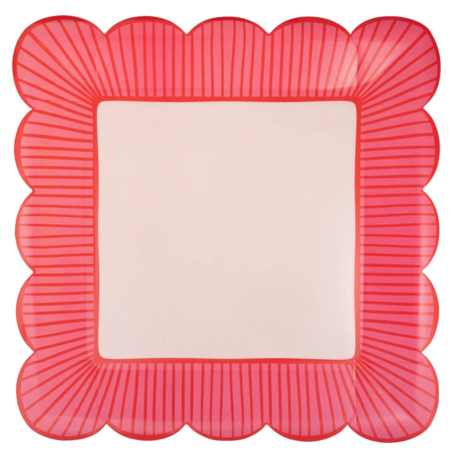 Tied Bow Striped Edge Scalloped Square Plates 10"