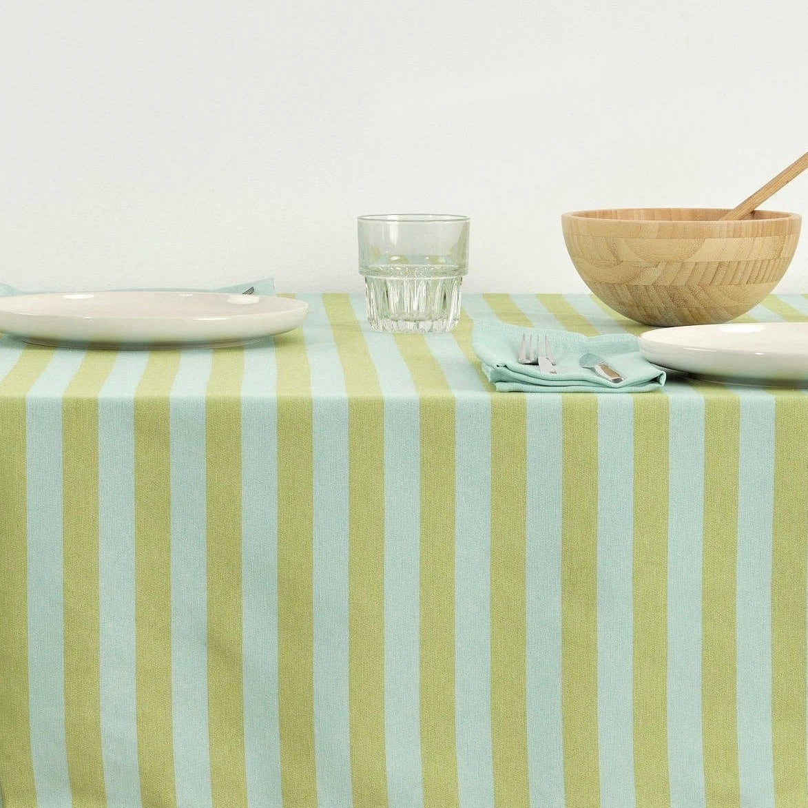 Spring Green / Aqua Striped  Tablecloth 118"