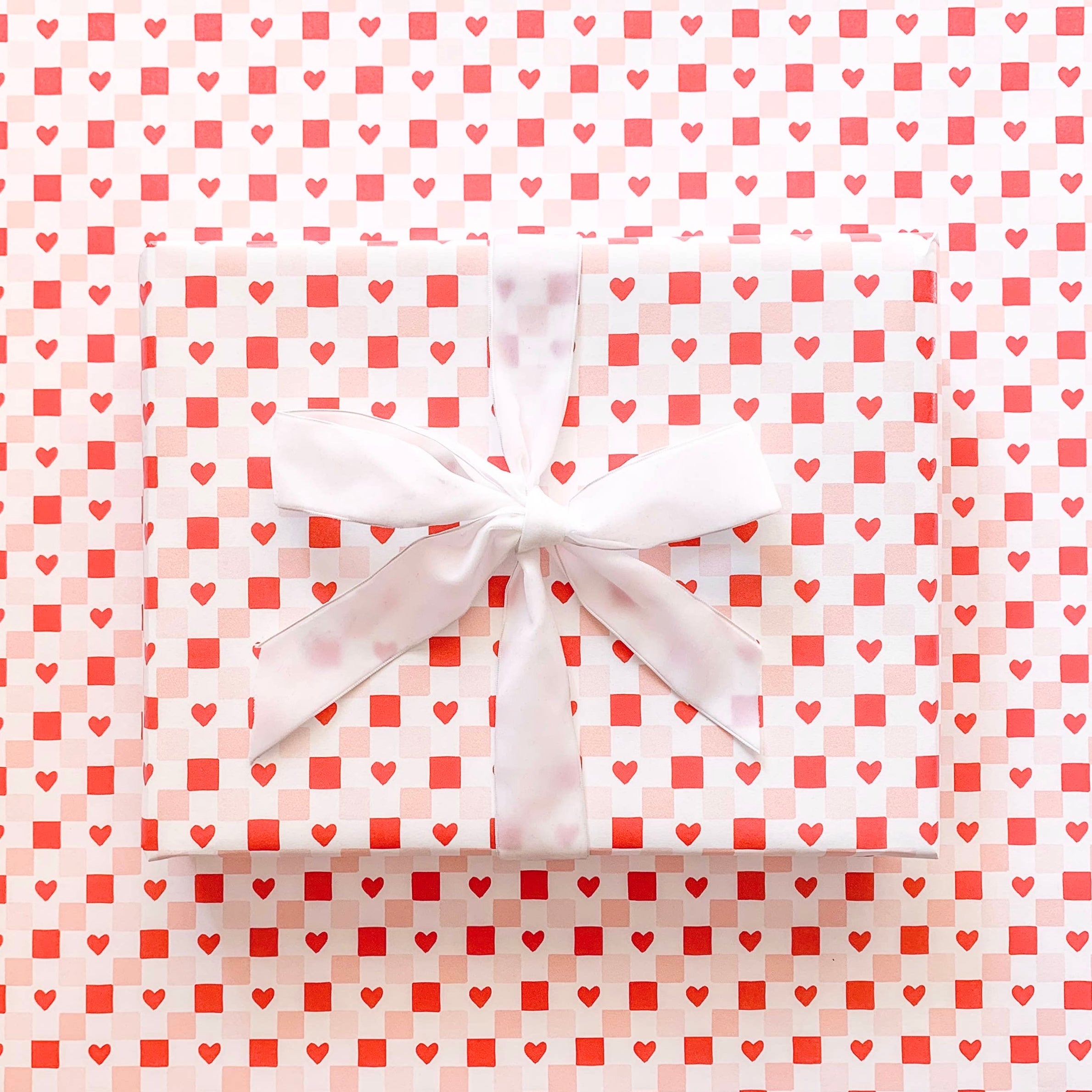 Checkered Heart Wrapping Paper Continuous 10ft Roll