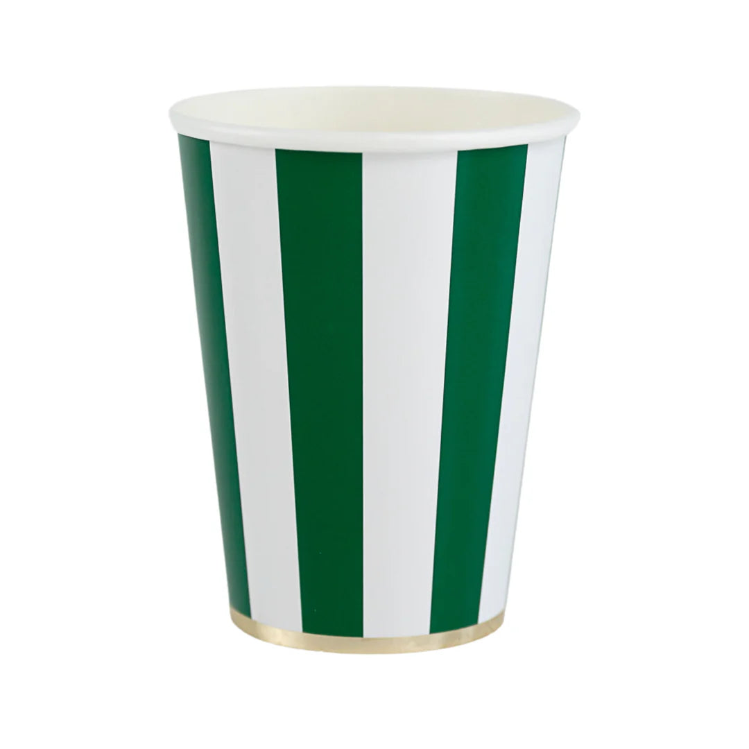 Emerald Green Cabana Stripe Paper Cups