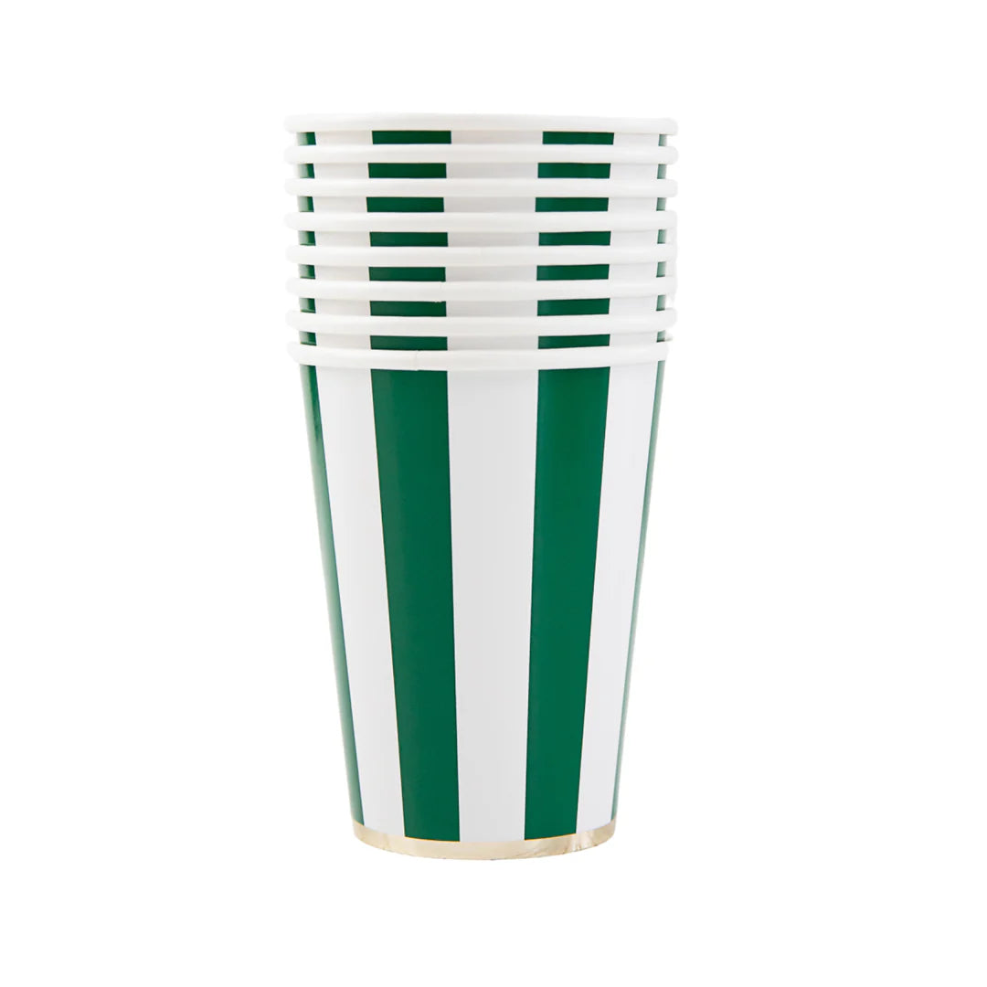 Emerald Green Cabana Stripe Paper Cups