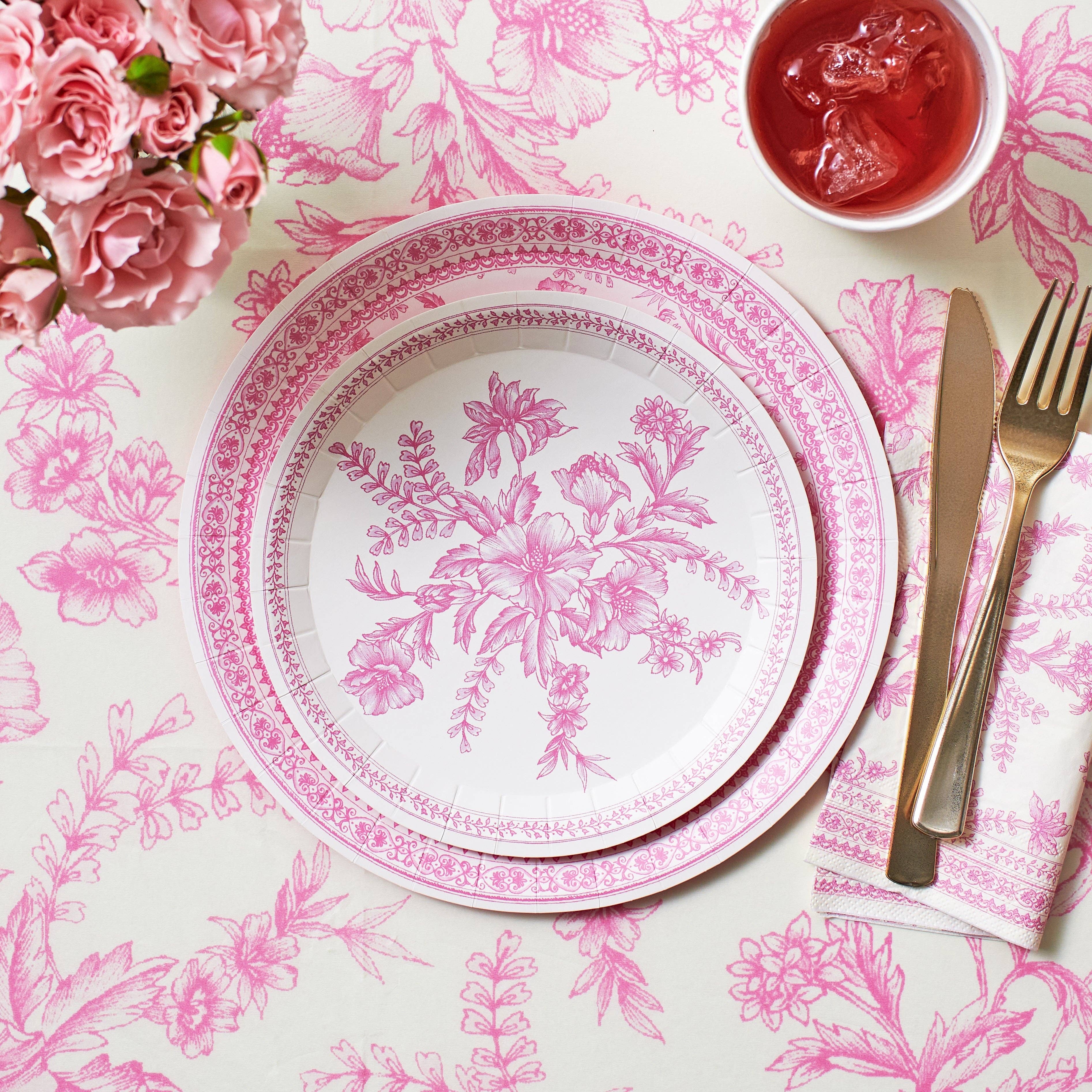 Pink Toile Large Plates 9.25"