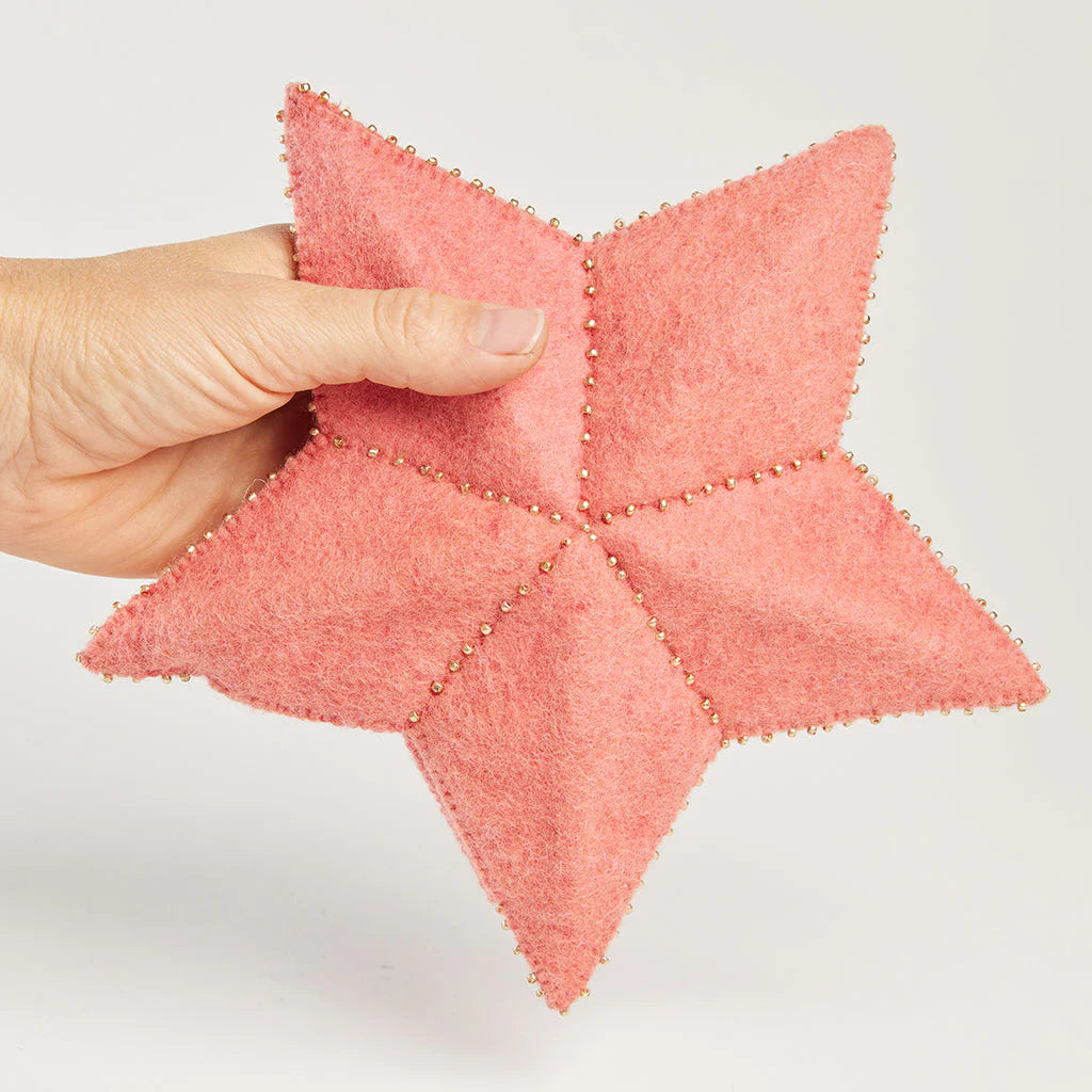 Pink Star Small Felt Tree Topper 7.5"