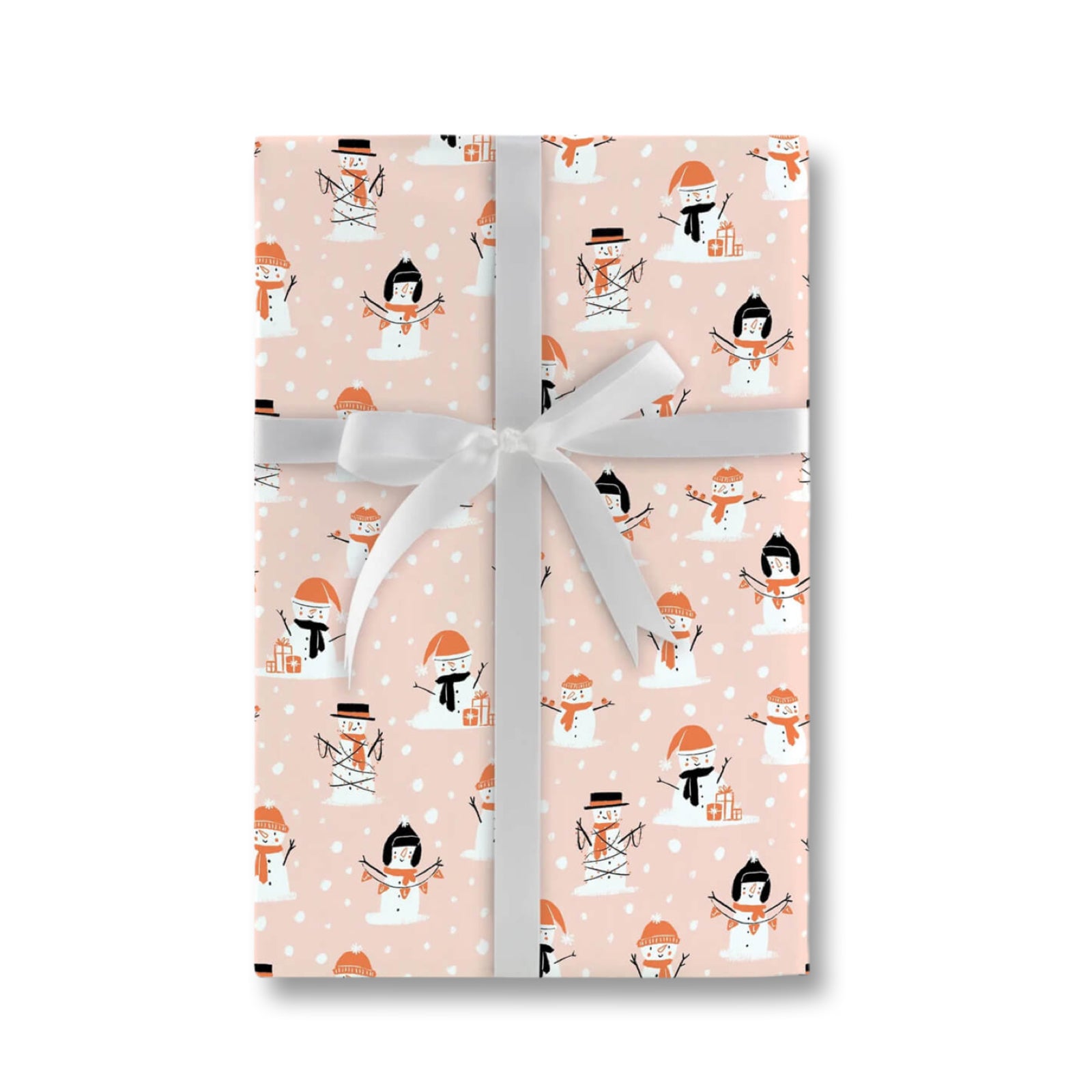 Coal and Coral Snowmen Wrapping Paper (10ft)