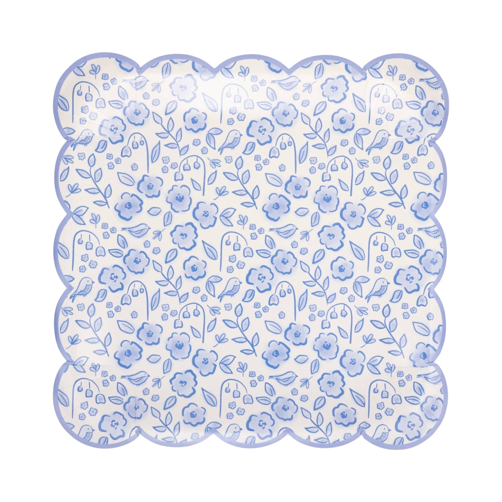 Blue Floral Paper Plates 9"