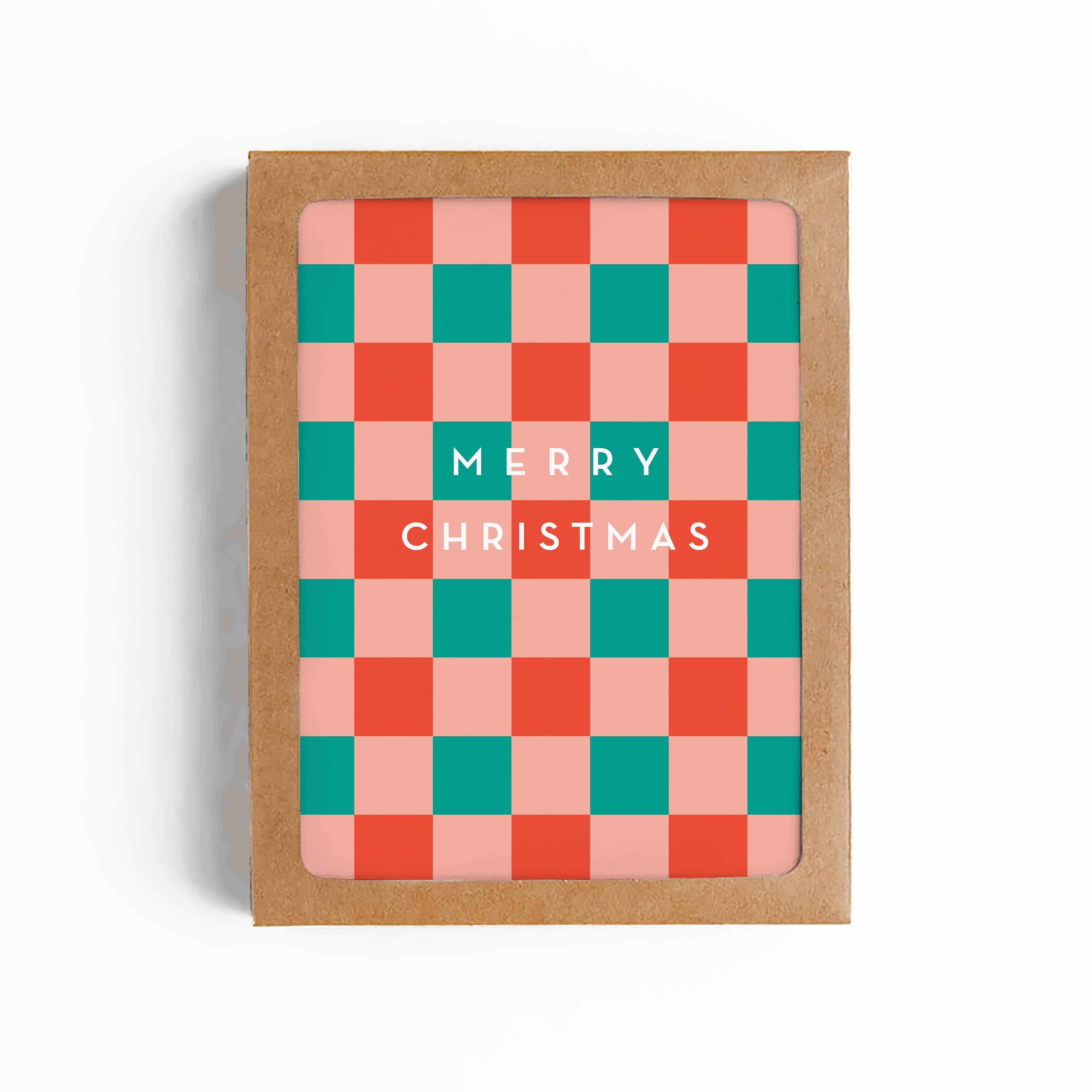 MERRY CHRISTMAS CHECKERBOARD Greeting Cards Boxed Set