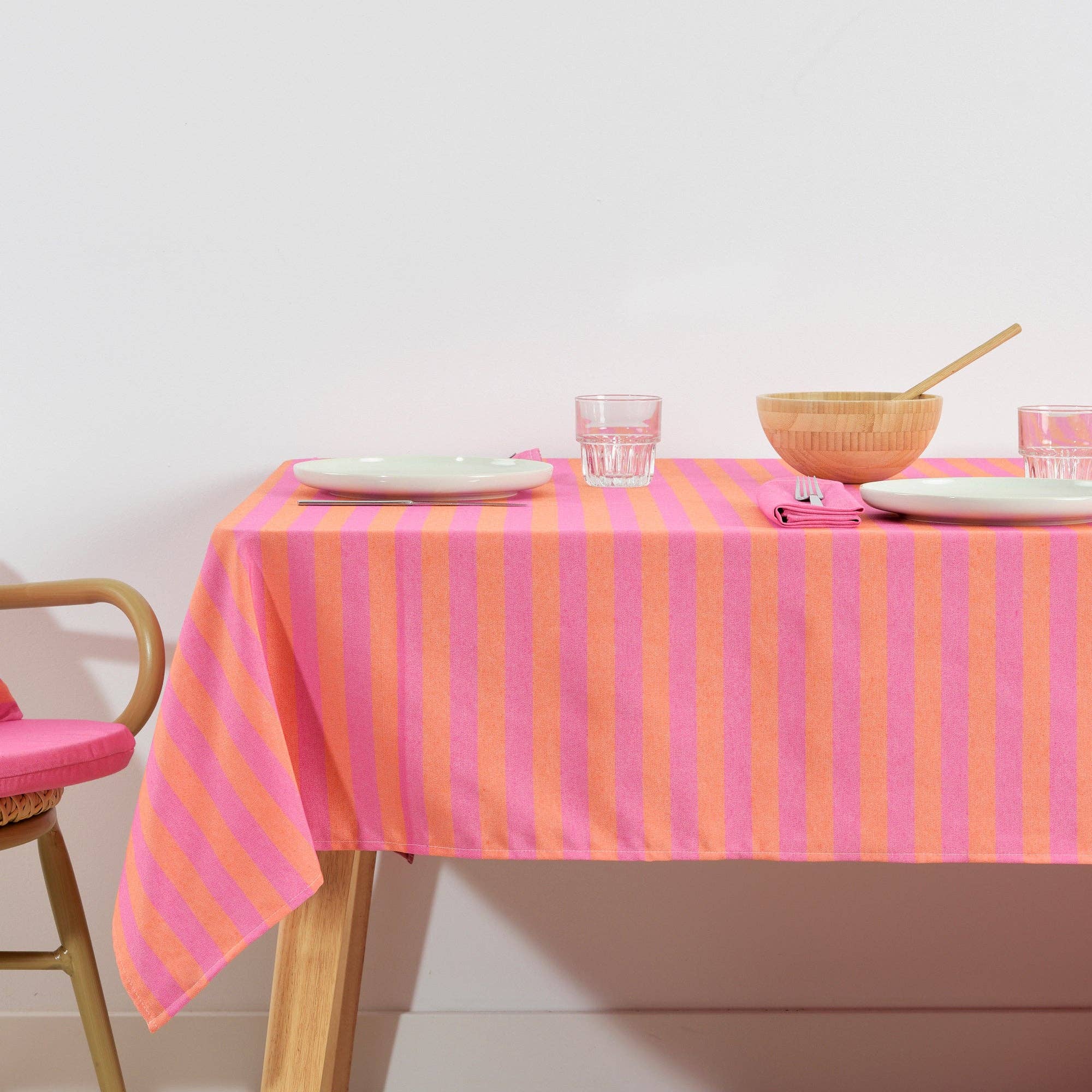 Bright Pink / Coral Striped Tablecloth 118"