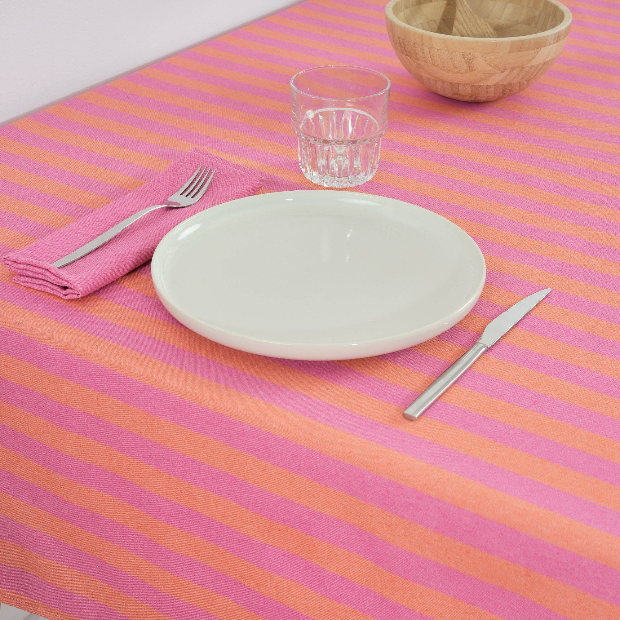 Bright Pink / Coral Striped Tablecloth 118"