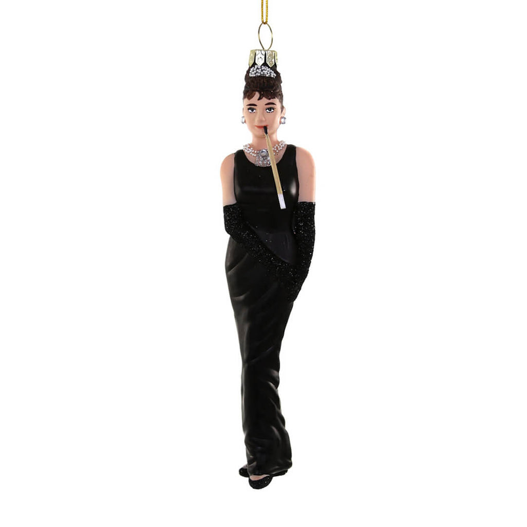 audrey-hepburn-ornament-cody-foster-christmas-black-dress-cigarette-full-body-standing-figure