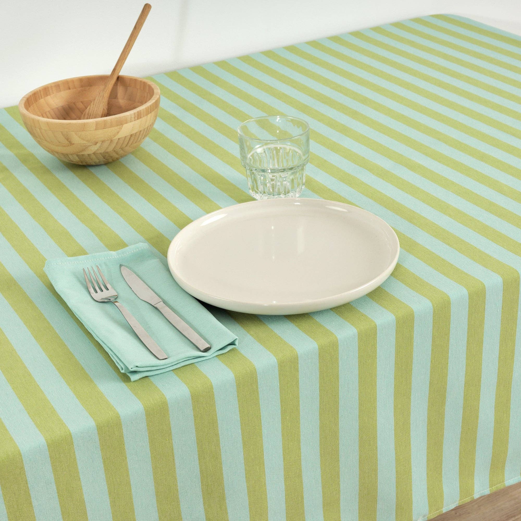 Spring Green / Aqua Striped  Tablecloth 118"