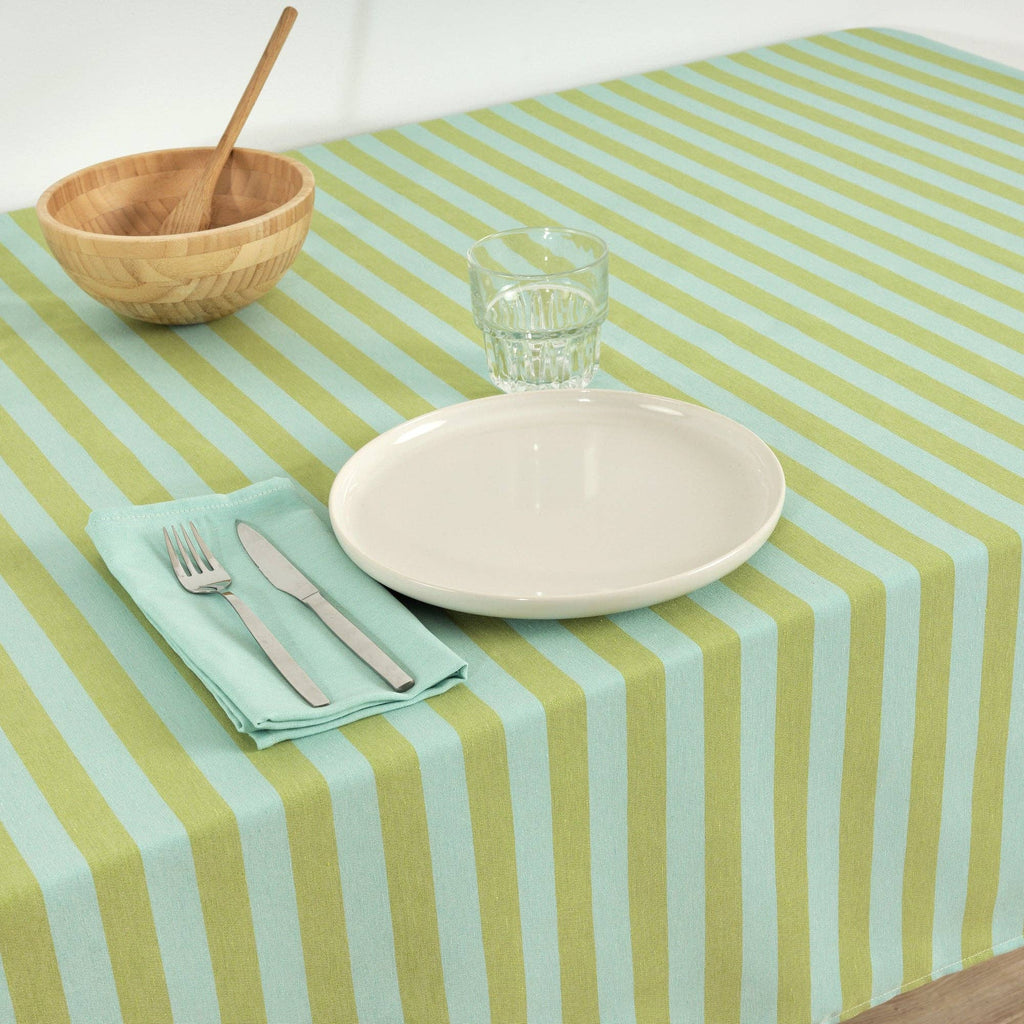 Spring Green / Aqua Striped  Tablecloth 98"