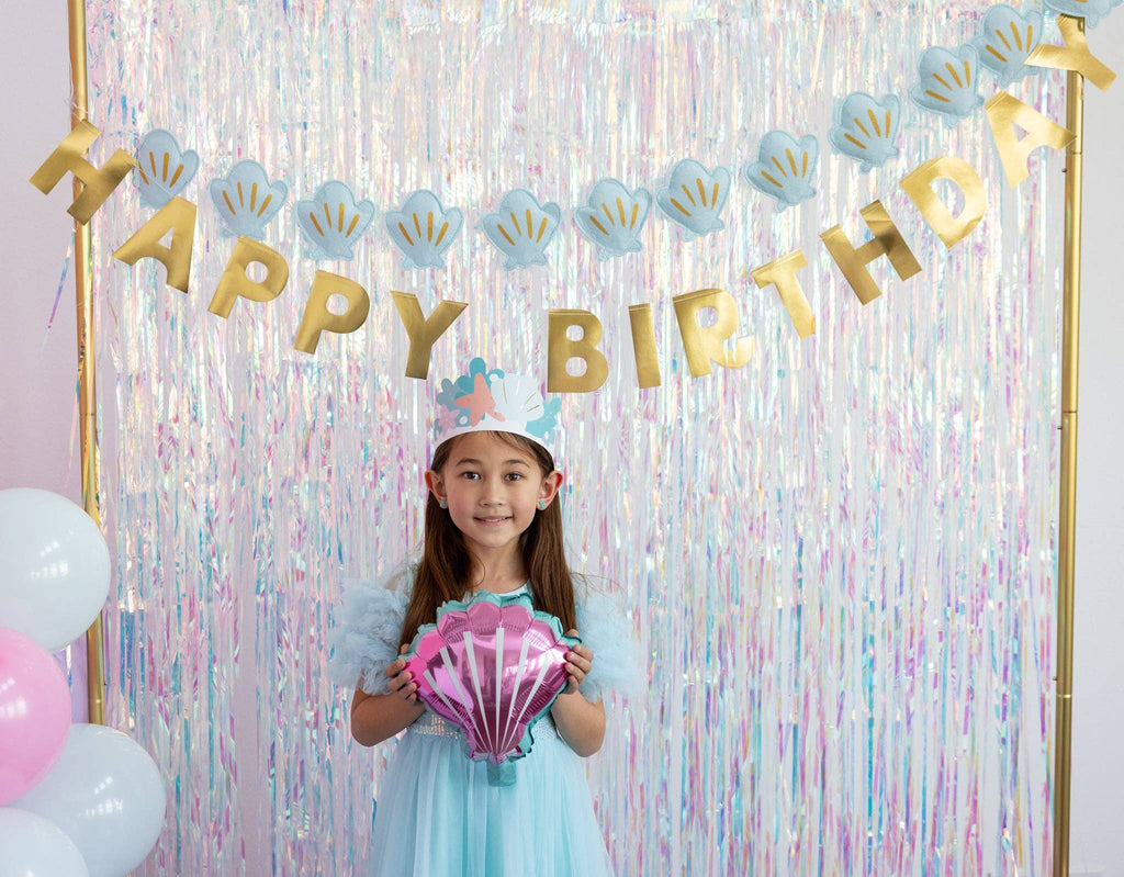 Happy Birthday + Puffy Felt Mermaid Shell Banner Set