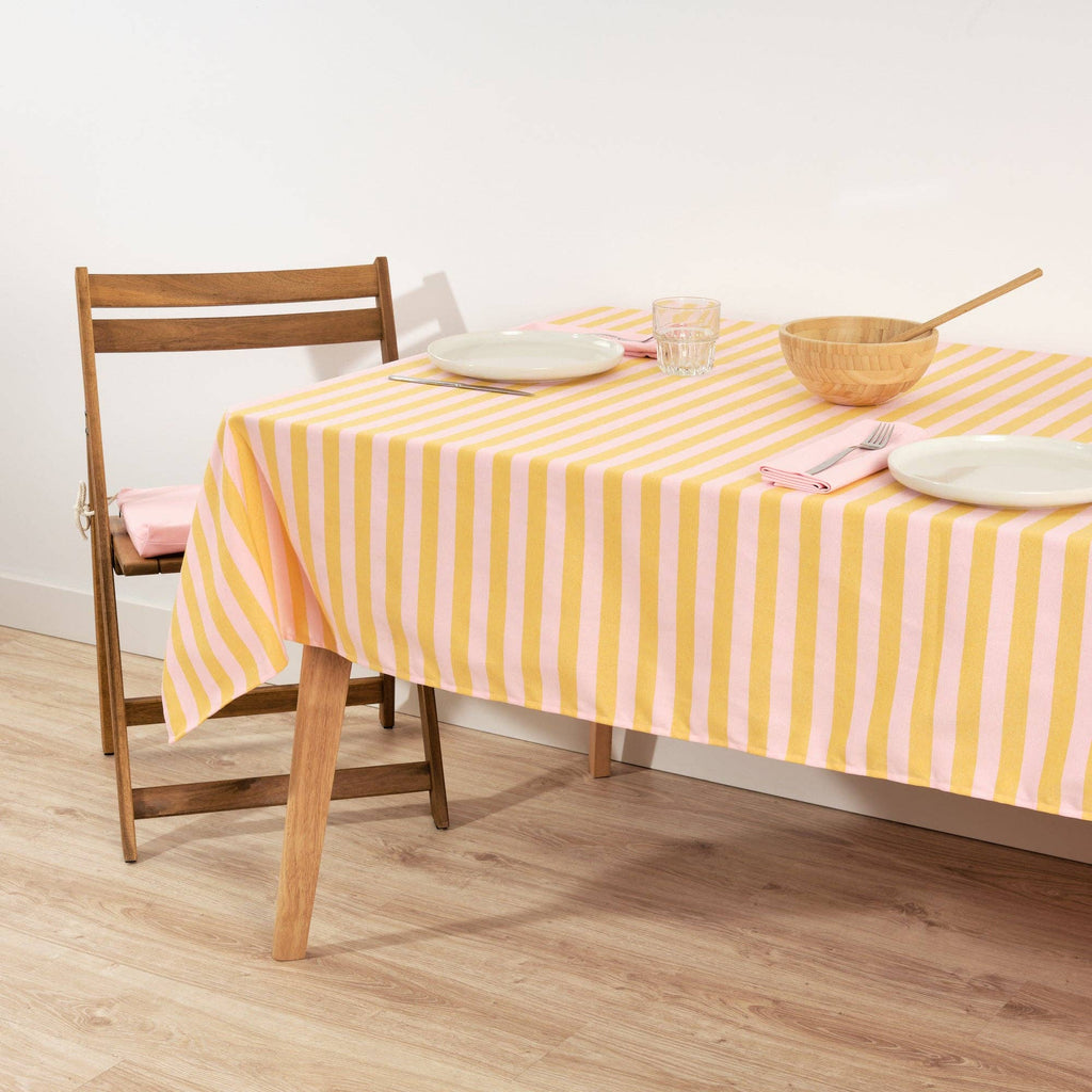 Light Pink / Flaxseed Striped Tablecloth 98"