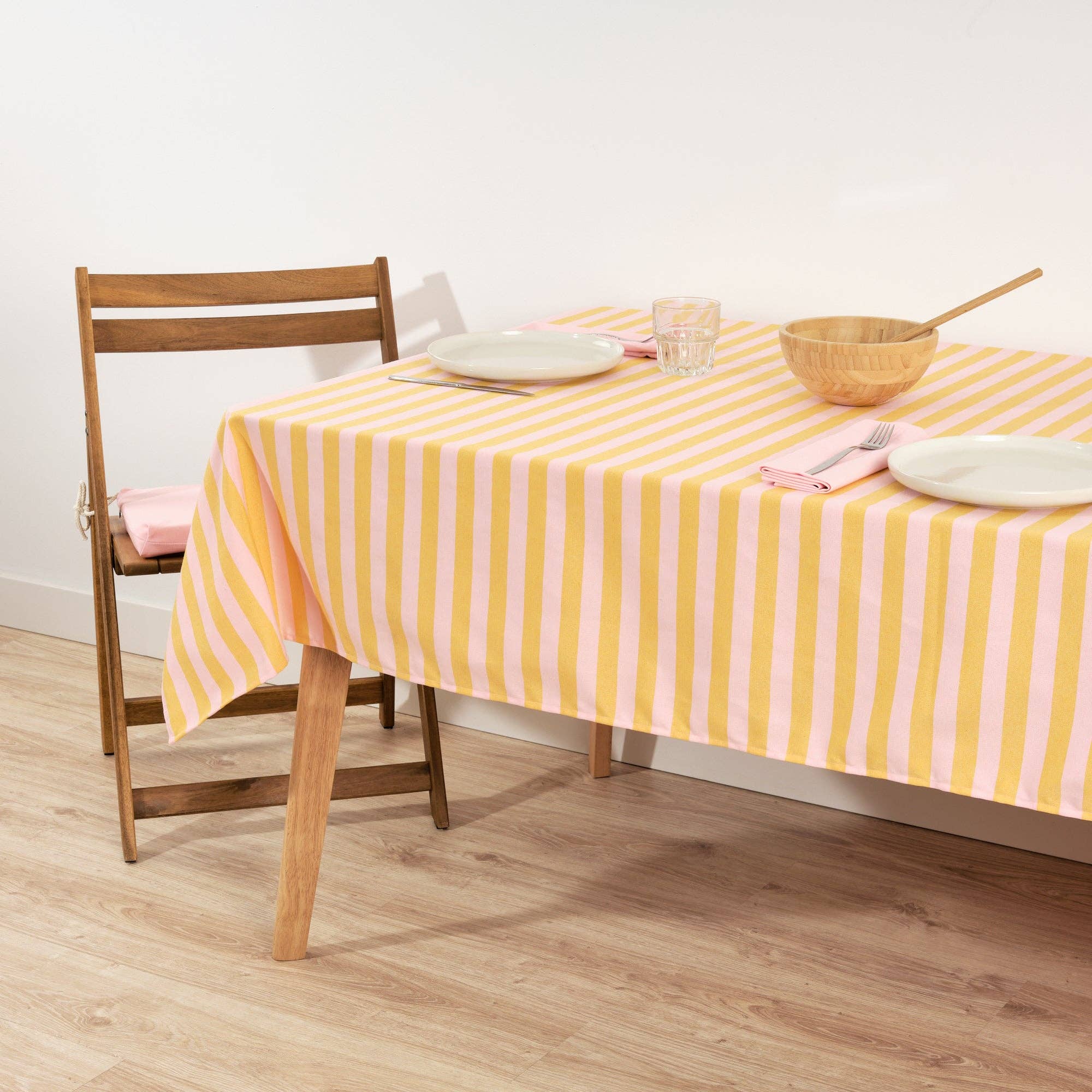 Light Pink / Flaxseed Striped Tablecloth 118"