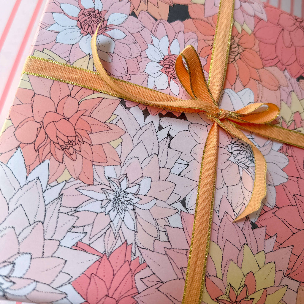 Pink Dahlias Wrapping Paper Sheets (Roll of 3)