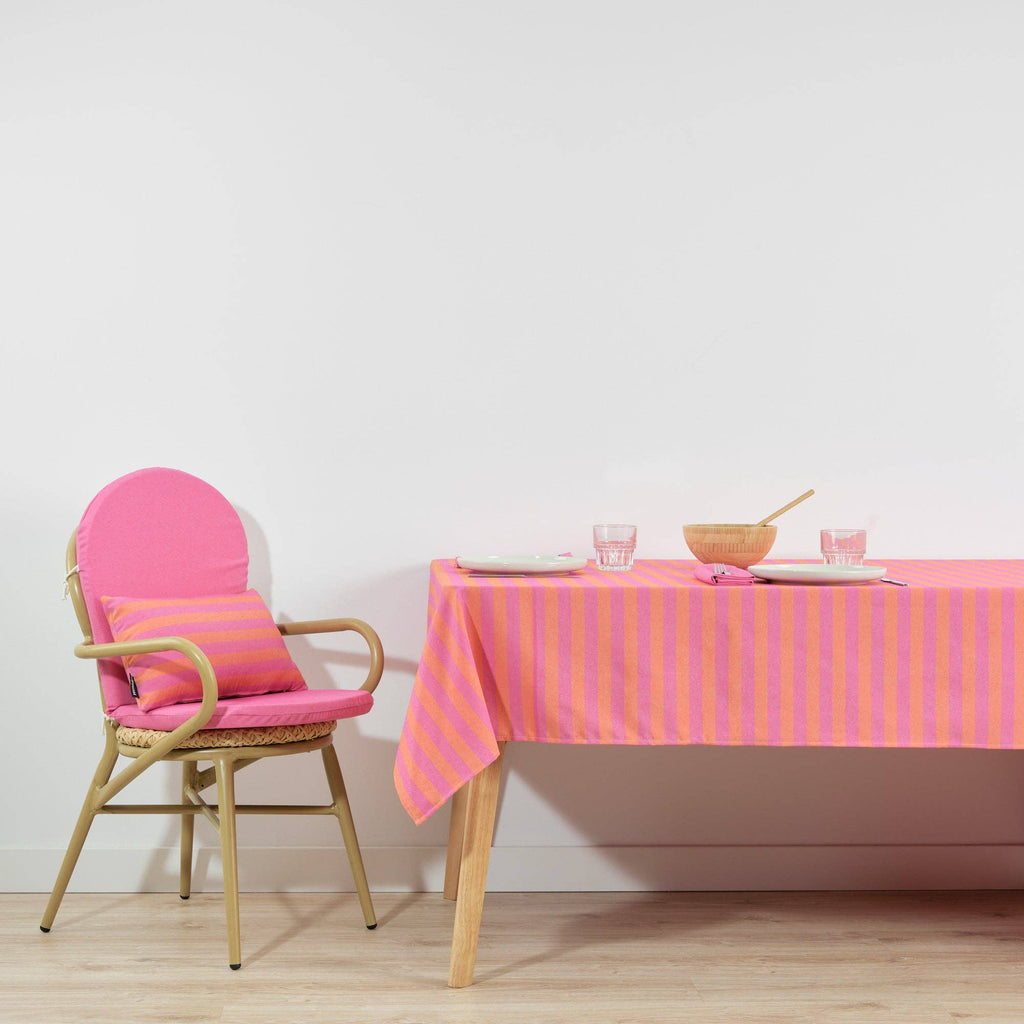 Bright Pink / Coral Striped Tablecloth 118"