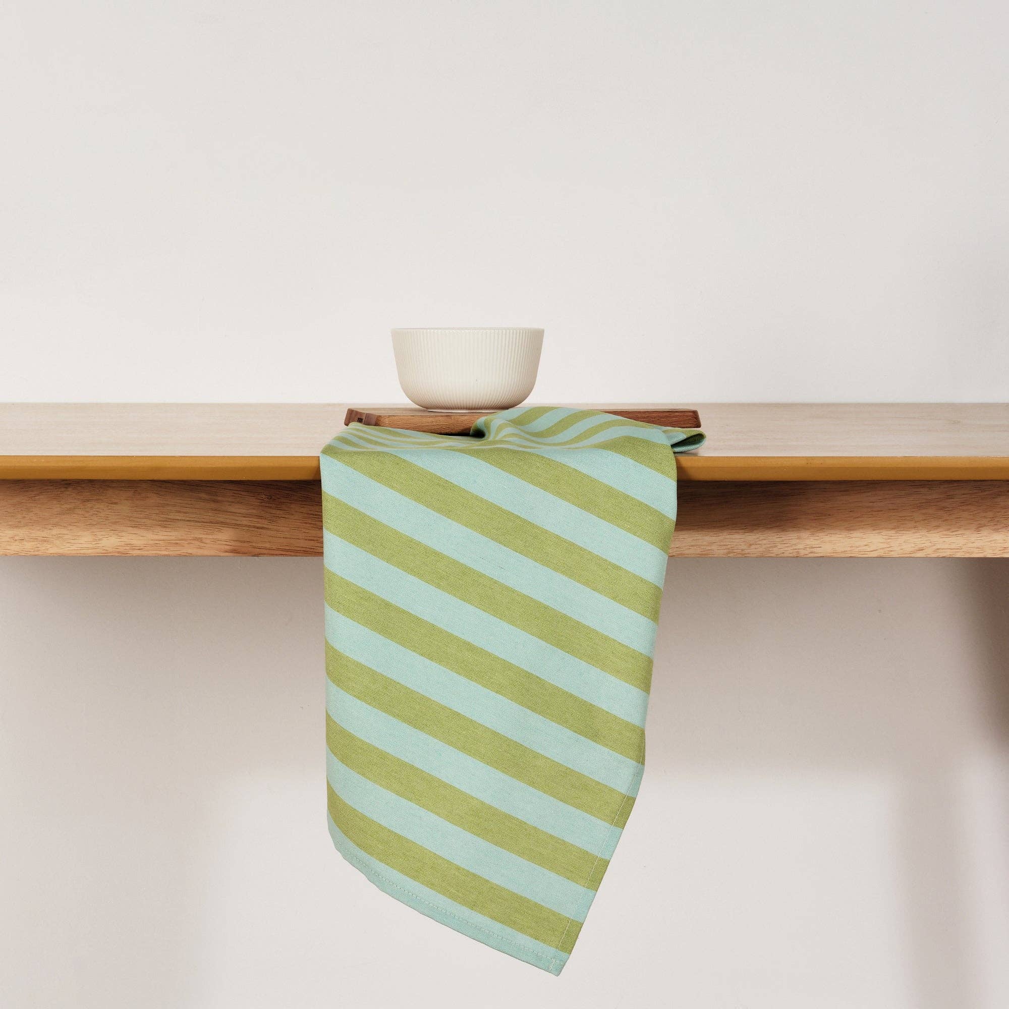 Spring Green / Aqua Striped Kitchen Towel