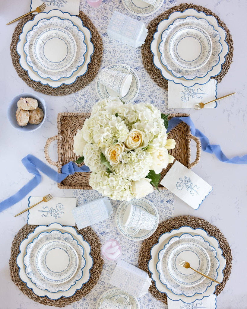 Pembroke Cream w/ Blue Edge Scalloped Paper Plates 12"